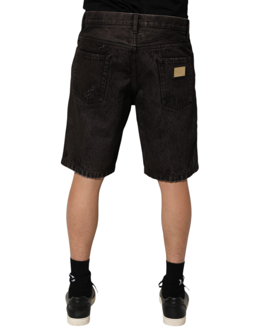 Black Cotton Tattered Denim Men Bermuda Short