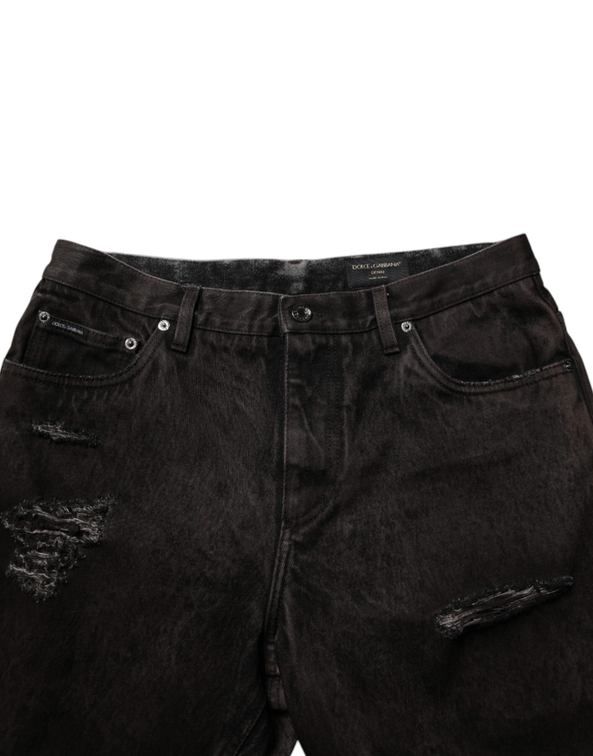 Black Cotton Tattered Denim Men Bermuda Short