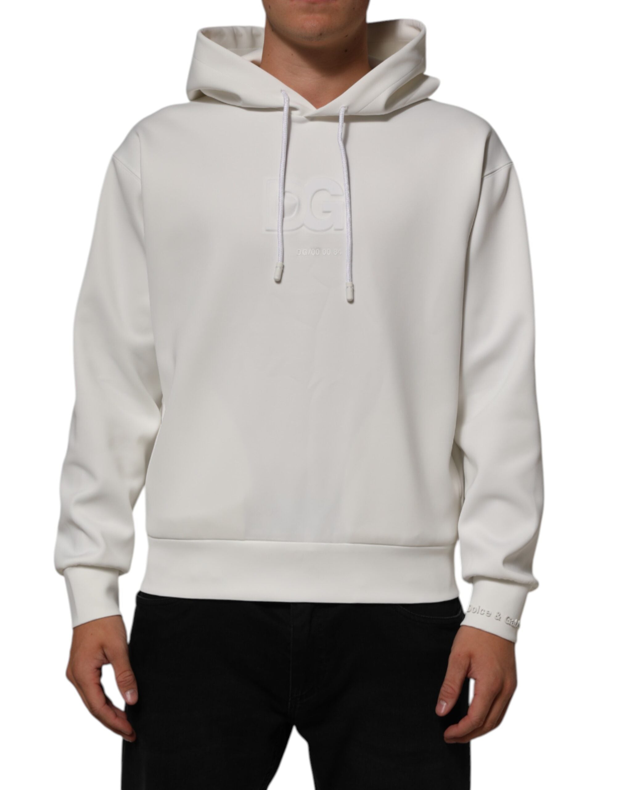 Dolce & Gabbana White Logo Hooded Men Sweatshirt  Sweater