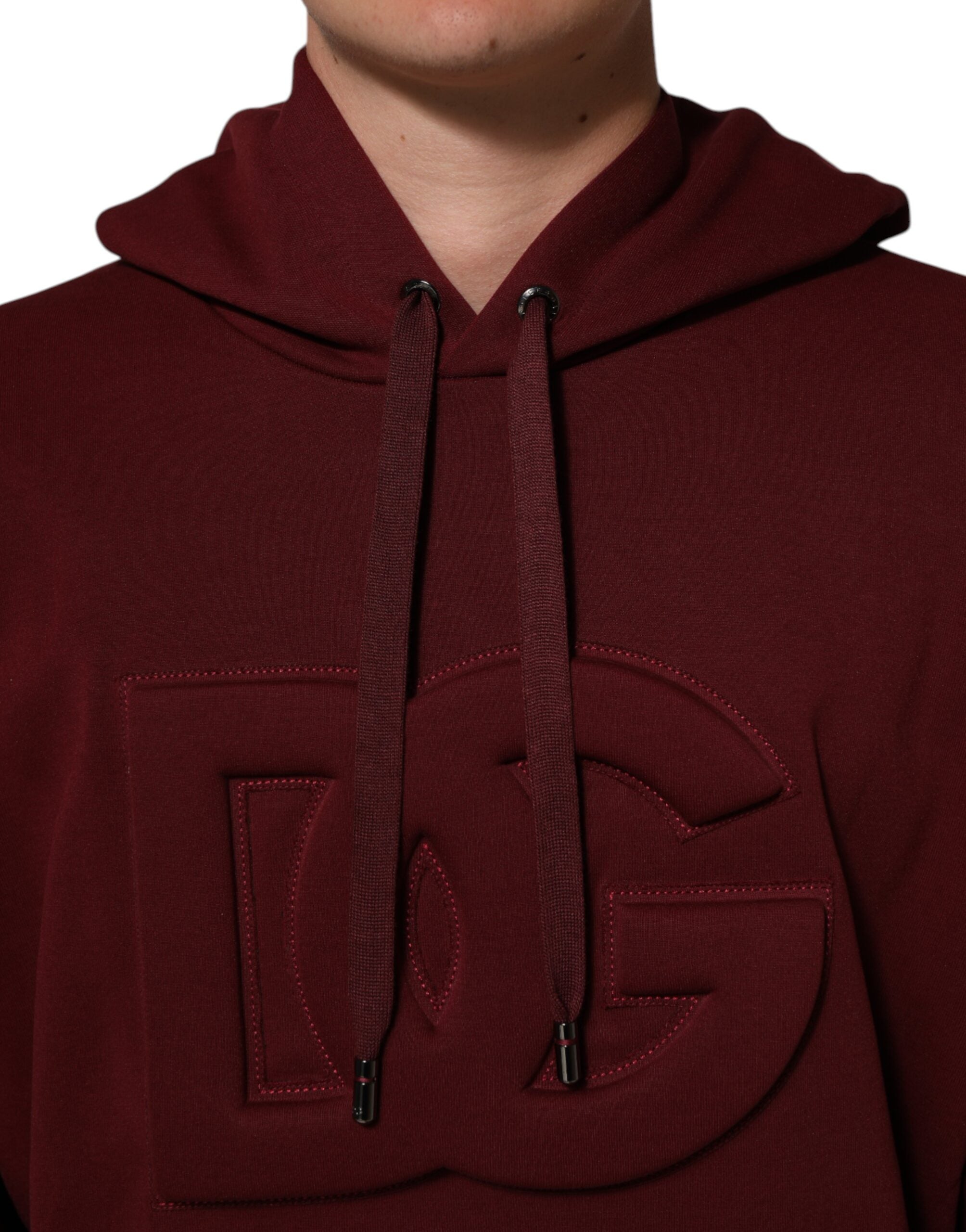 Maroon Embossed Logo Hooded Sweatshirt Sweater