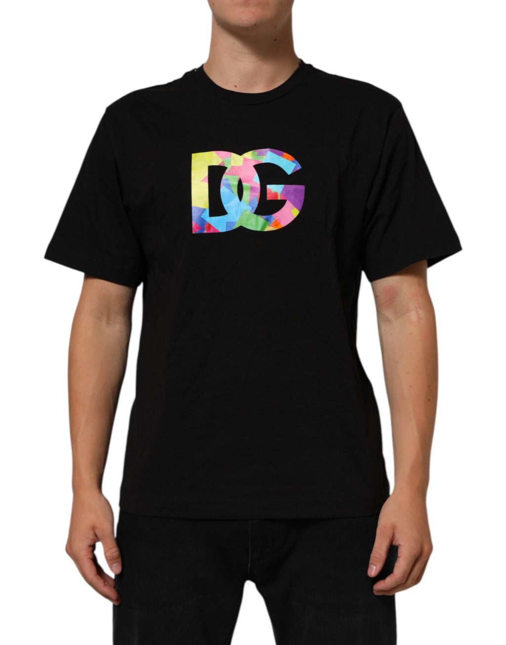 Black Logo Print Cotton Crew Neck  T-shirt