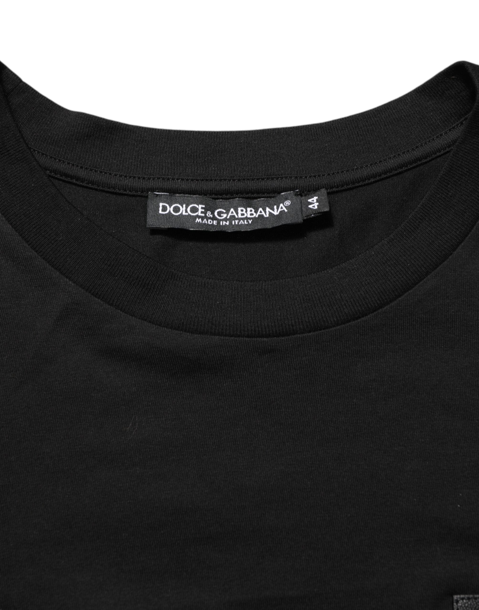 Black Logo Plaque Cotton Crew Neck T-shirt