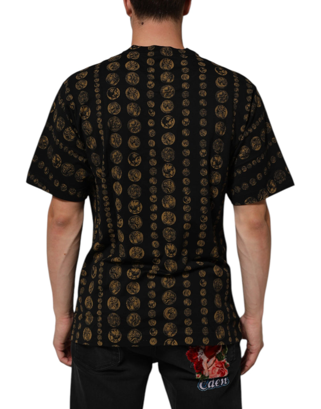 Black Cotton Coin Print Crew Neck T-shirt