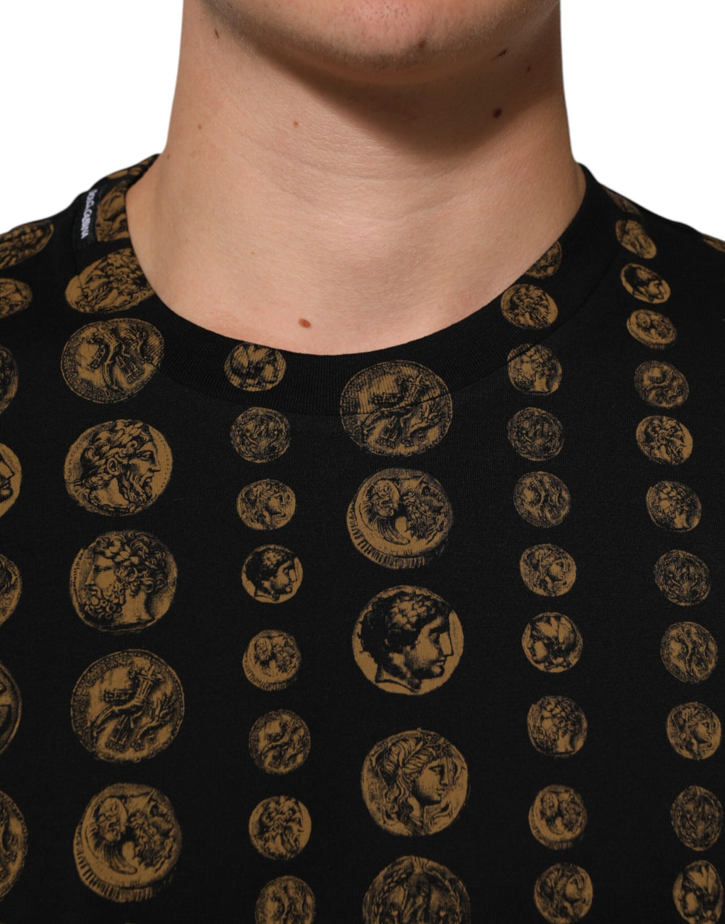 Black Cotton Coin Print Crew Neck T-shirt