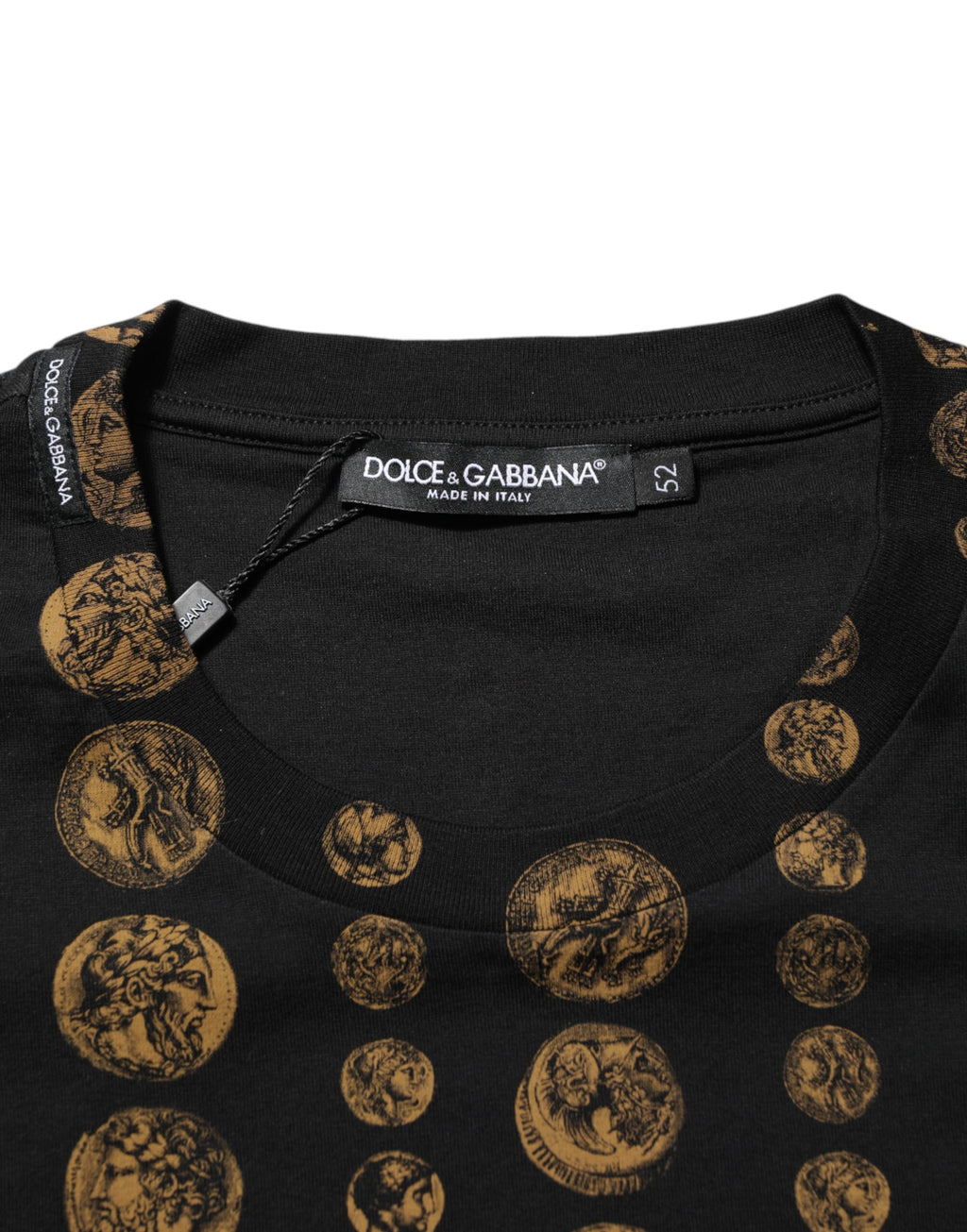 Black Cotton Coin Print Crew Neck T-shirt