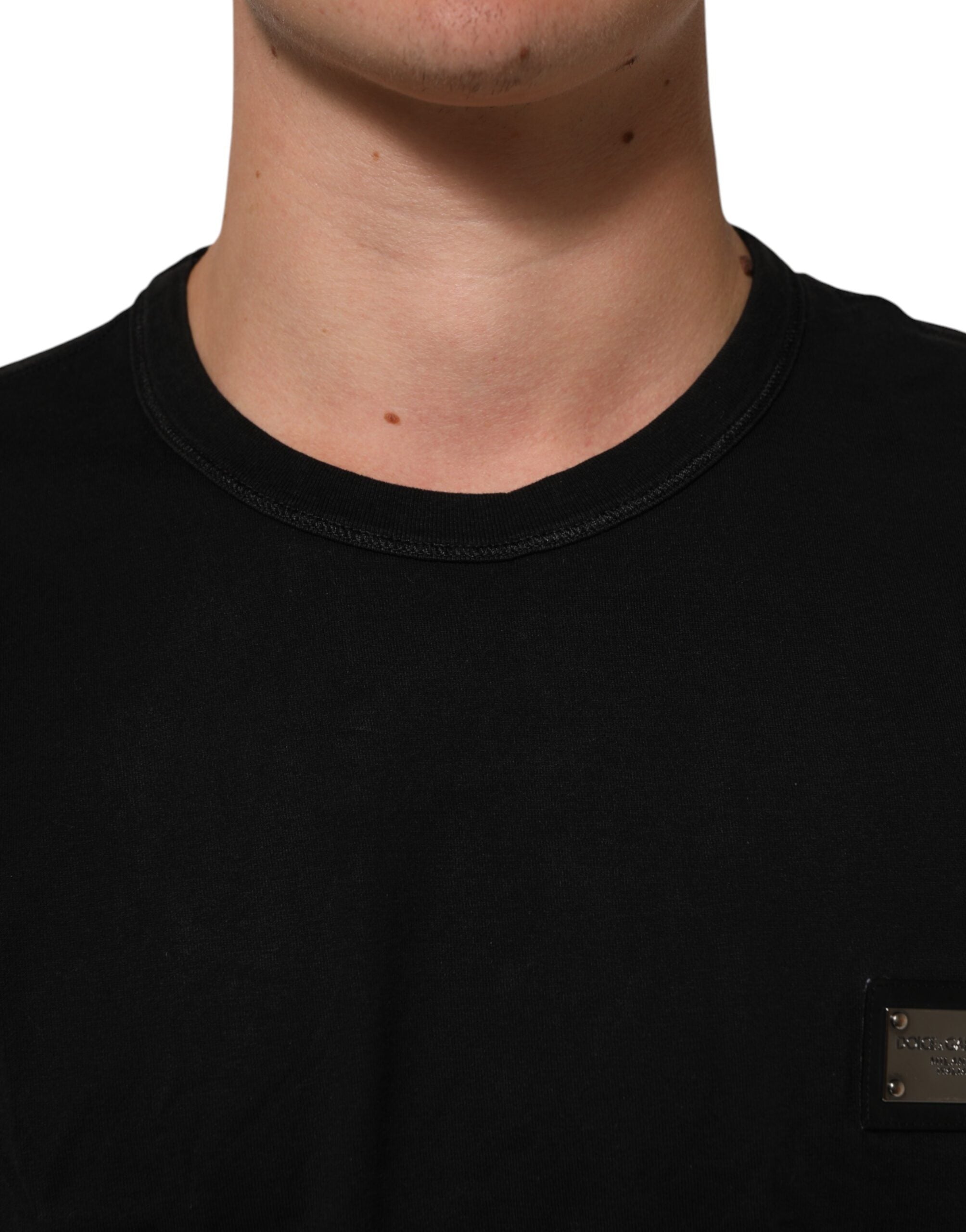 Black Logo Plaque Cotton Crew Neck T-shirt
