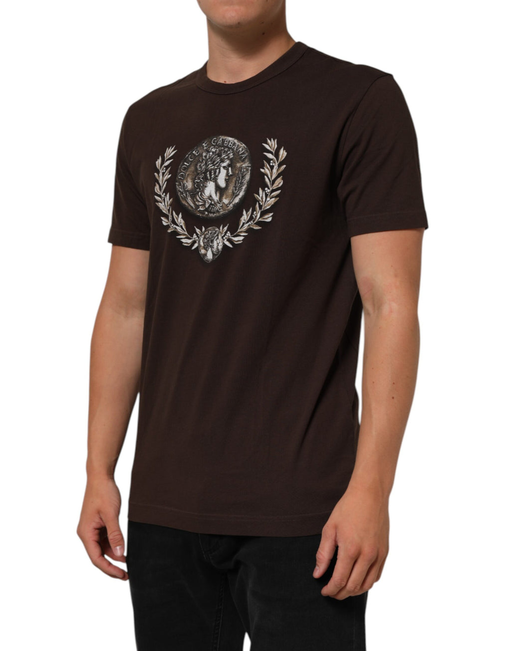 Brown Coin Laurel Print Men Crew Neck T-shirt