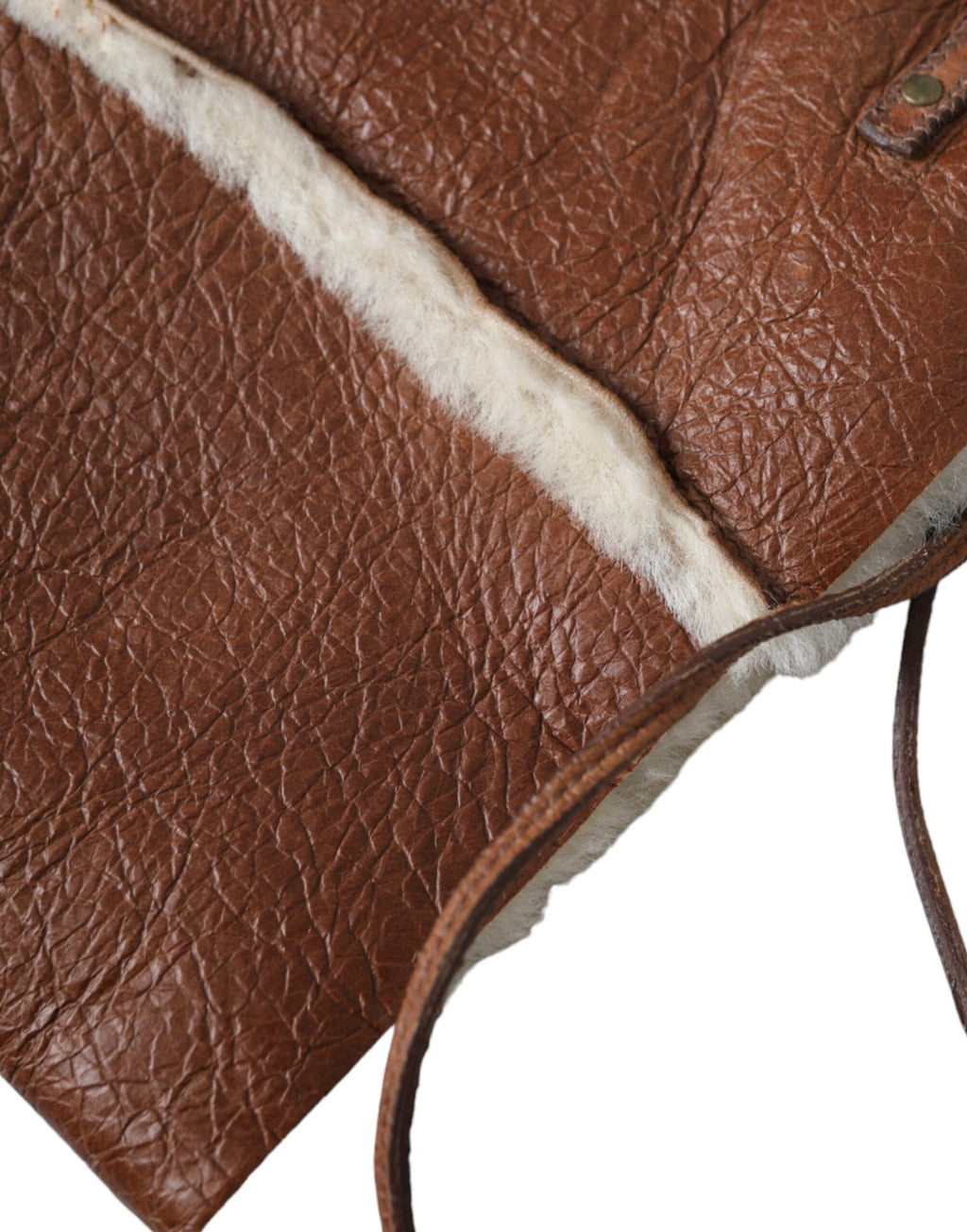 Brown Leather Fur Inner Lining Neck Strap WinterFleece Handwarmer