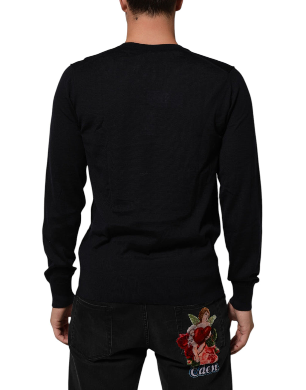 Black Cashmere Knit V-Neck Pullover Sweater