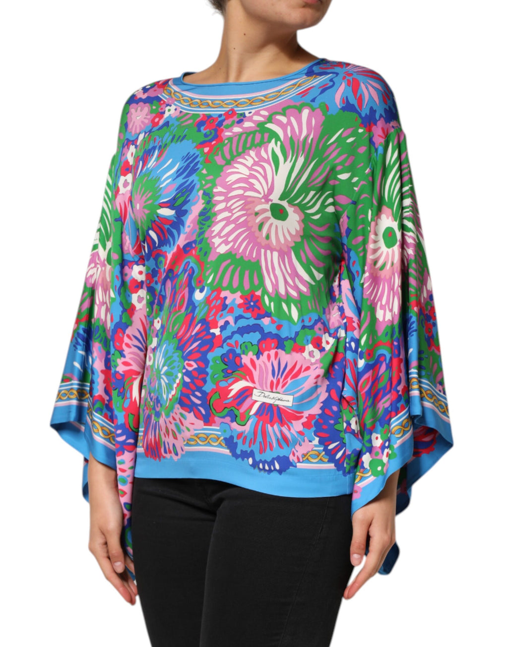 Multicolor Floral Print Silk Tunic Blouse Top