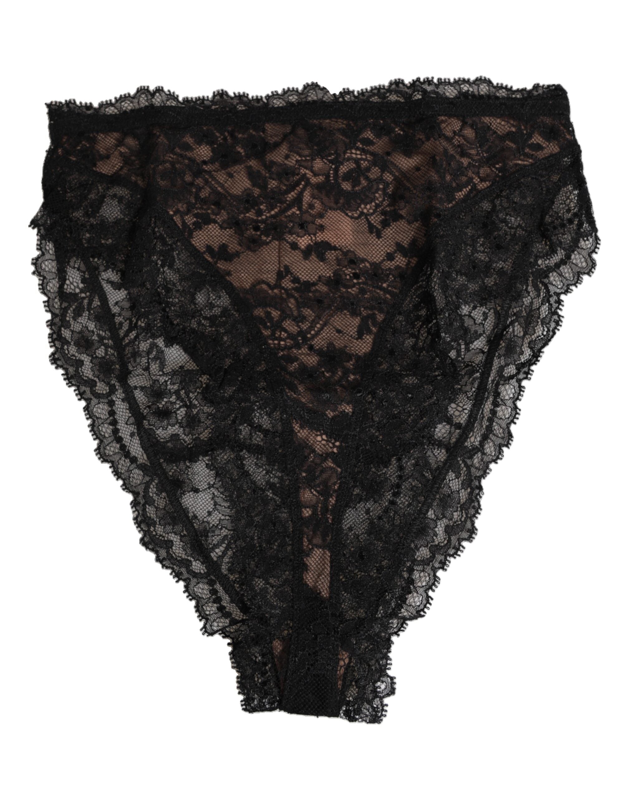 Black Floral Lace Mesh High Brief Panty  Underwear