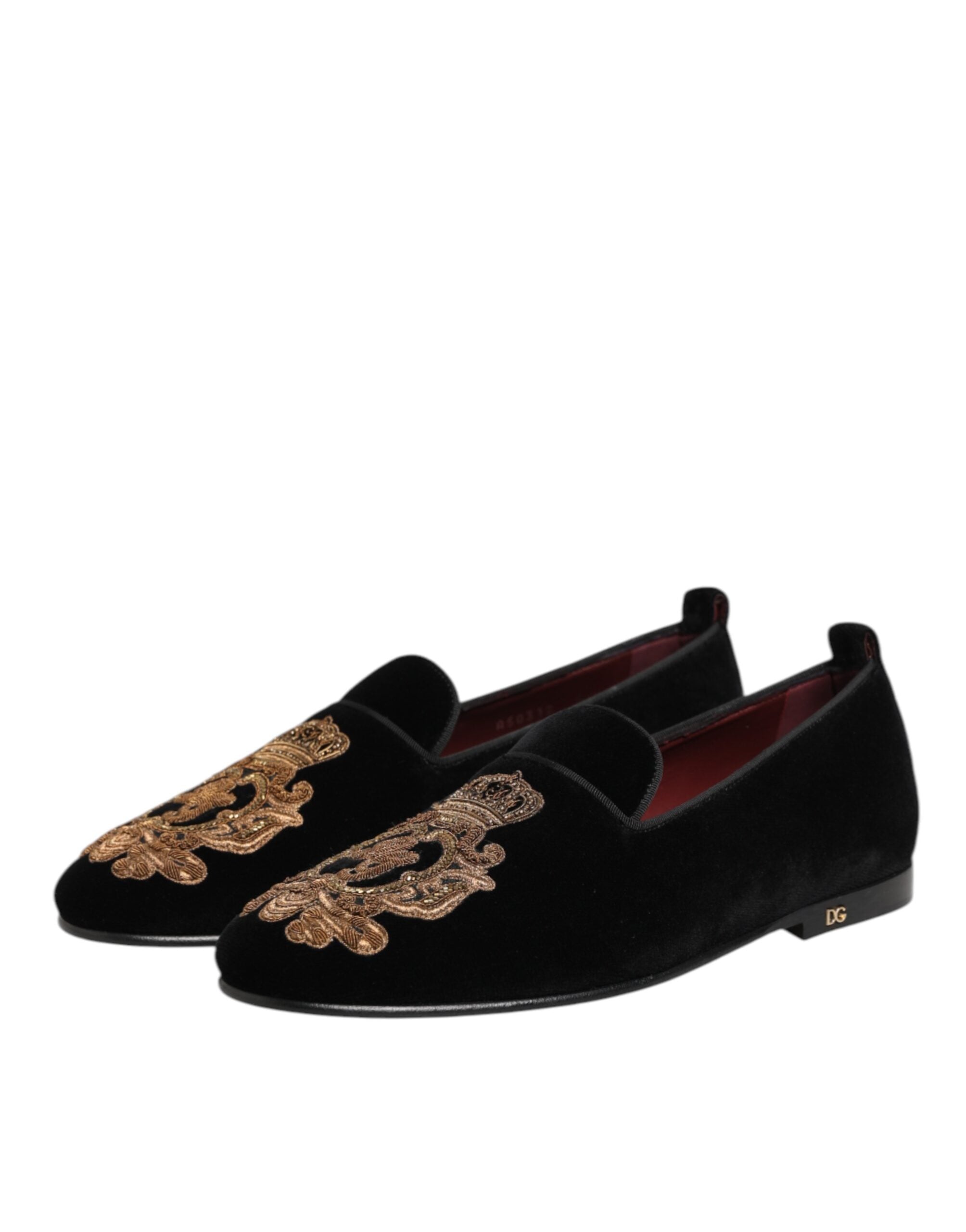 Black Velvet Gold Crown Mens Loafers Shoes