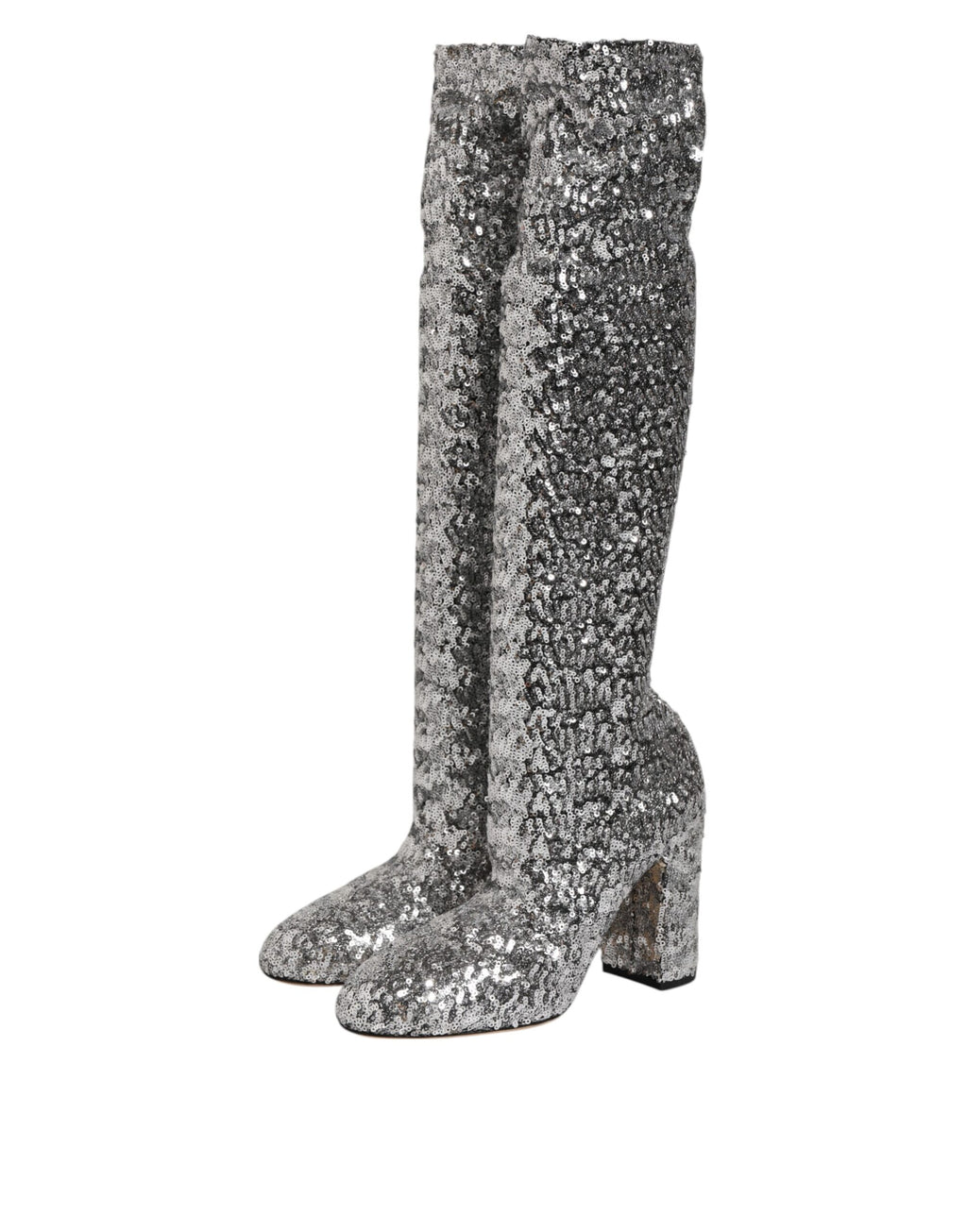 Silver Sequins Glitter High Heel Boot Shoes
