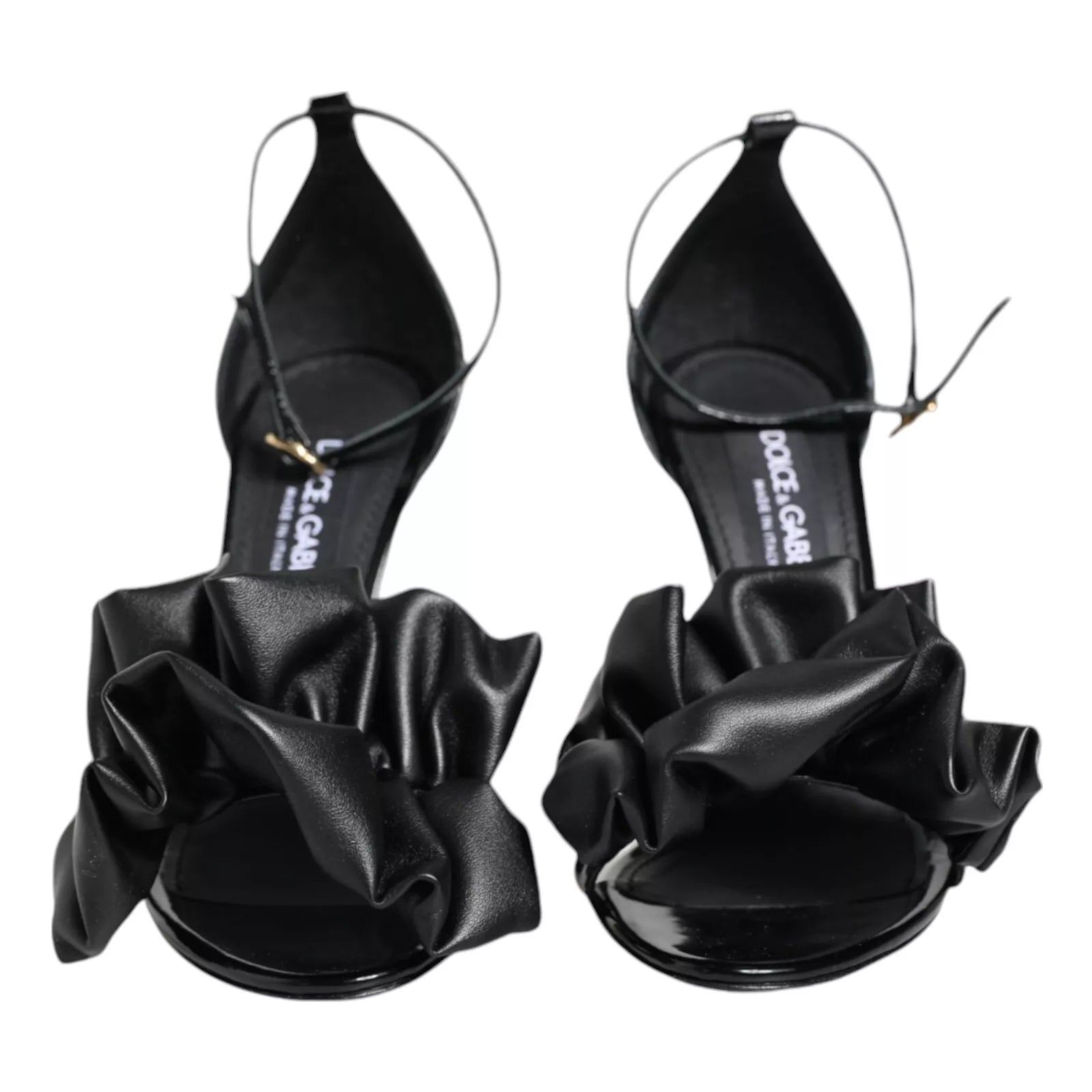 Black Leather Ankle Strap Heel Sandals Shoes