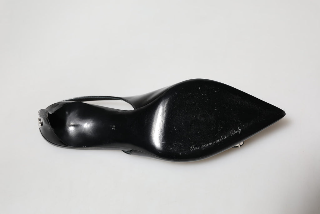 Black Patent Leather Crystal Slingback Shoes