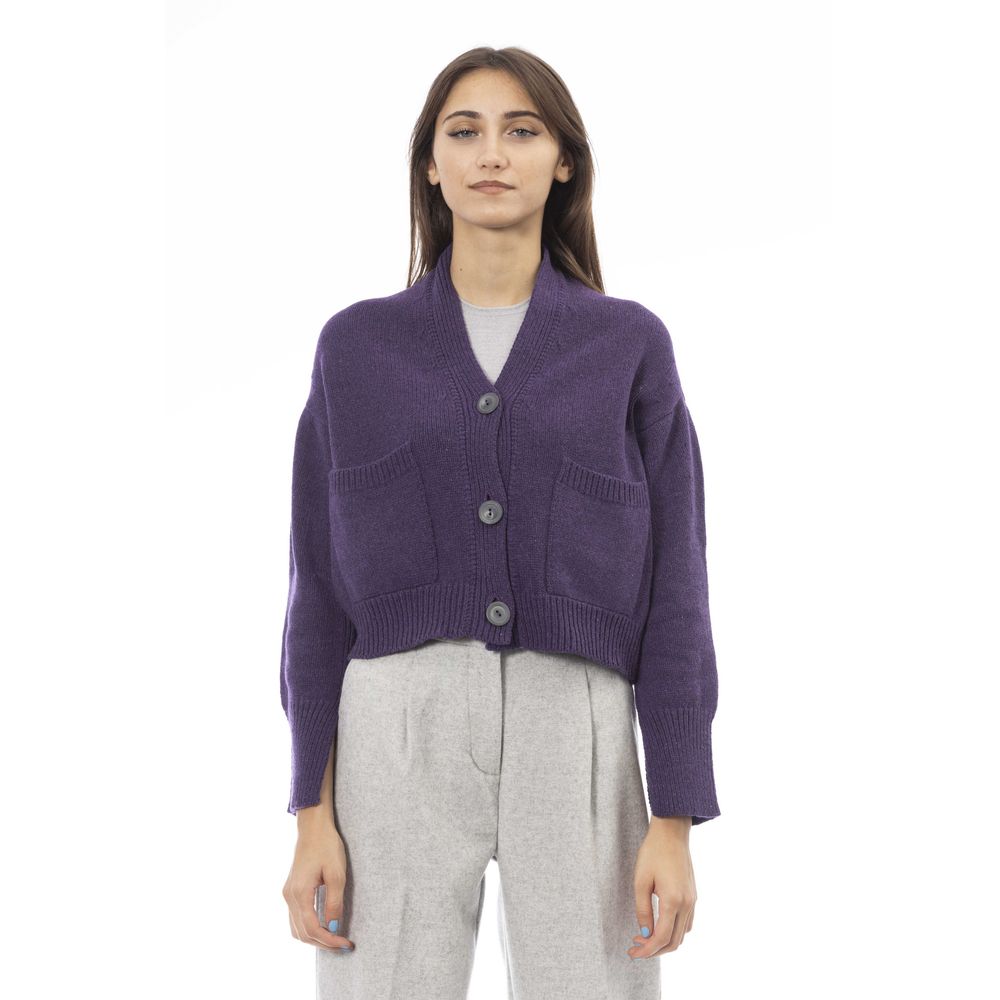 Alpha Studio Purple Merino Wool Cardigan