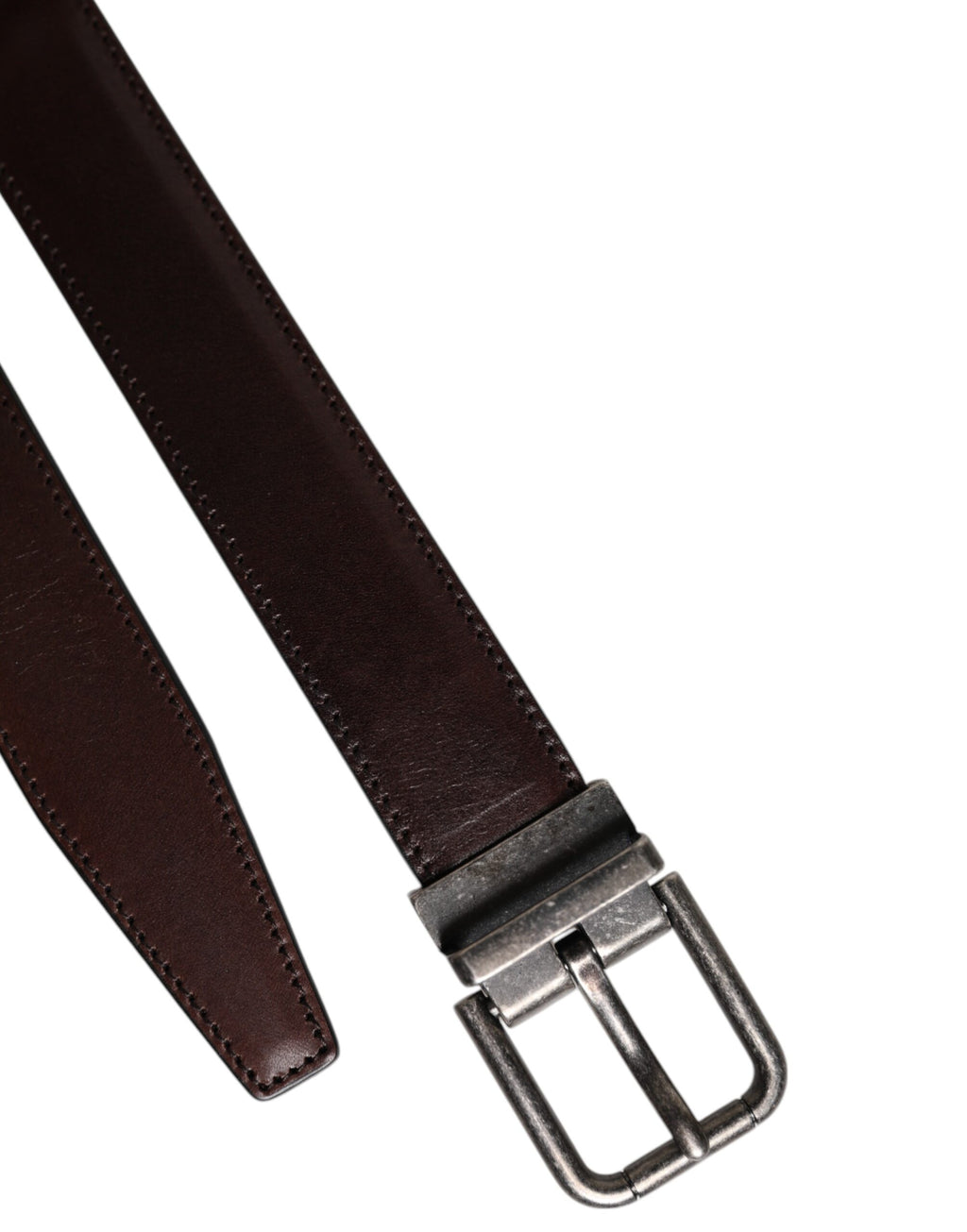 Dark Brown Leather Antique Silver Buckle Belt