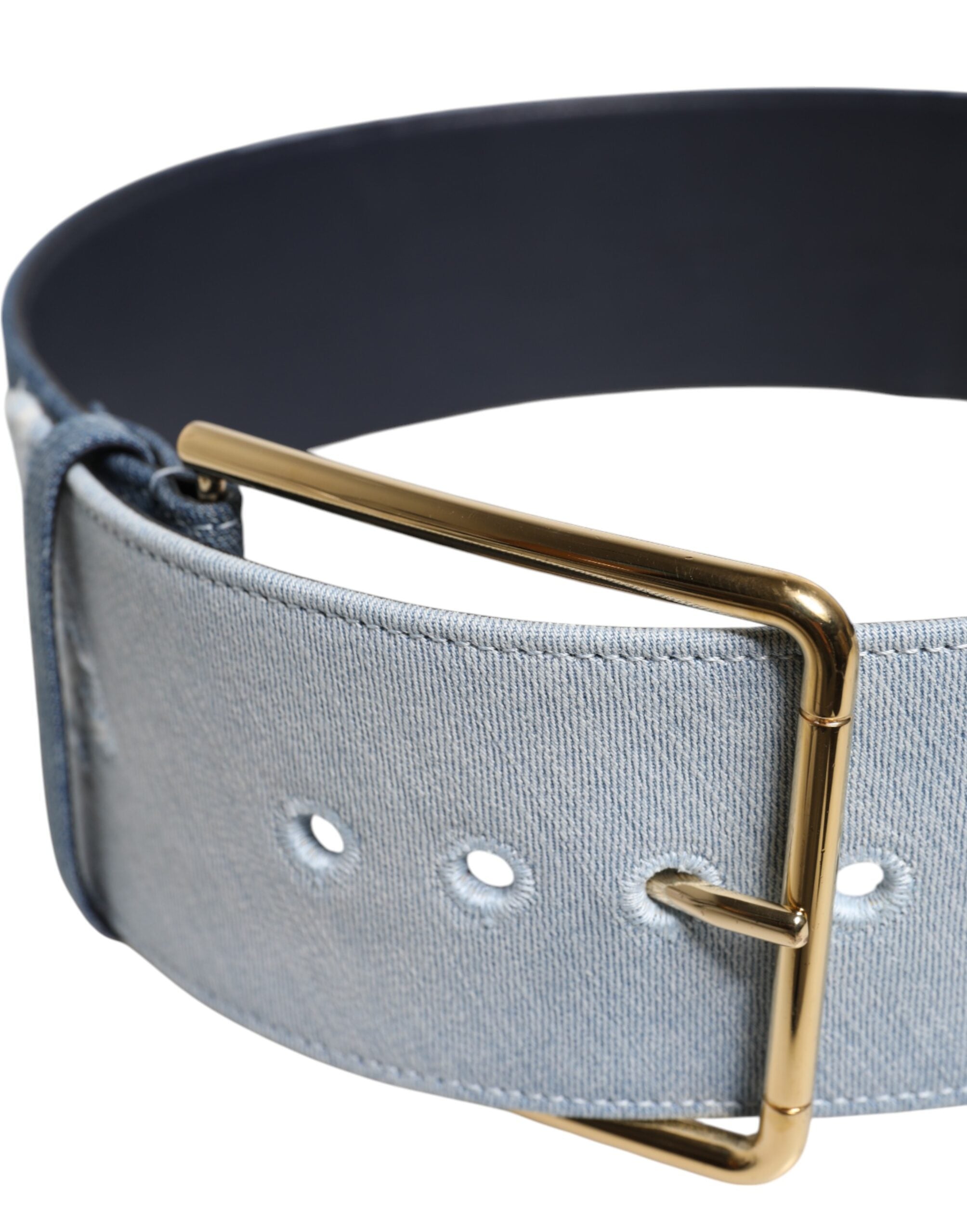 Blue Two Tone Denim Gold Metal Buckle Belt