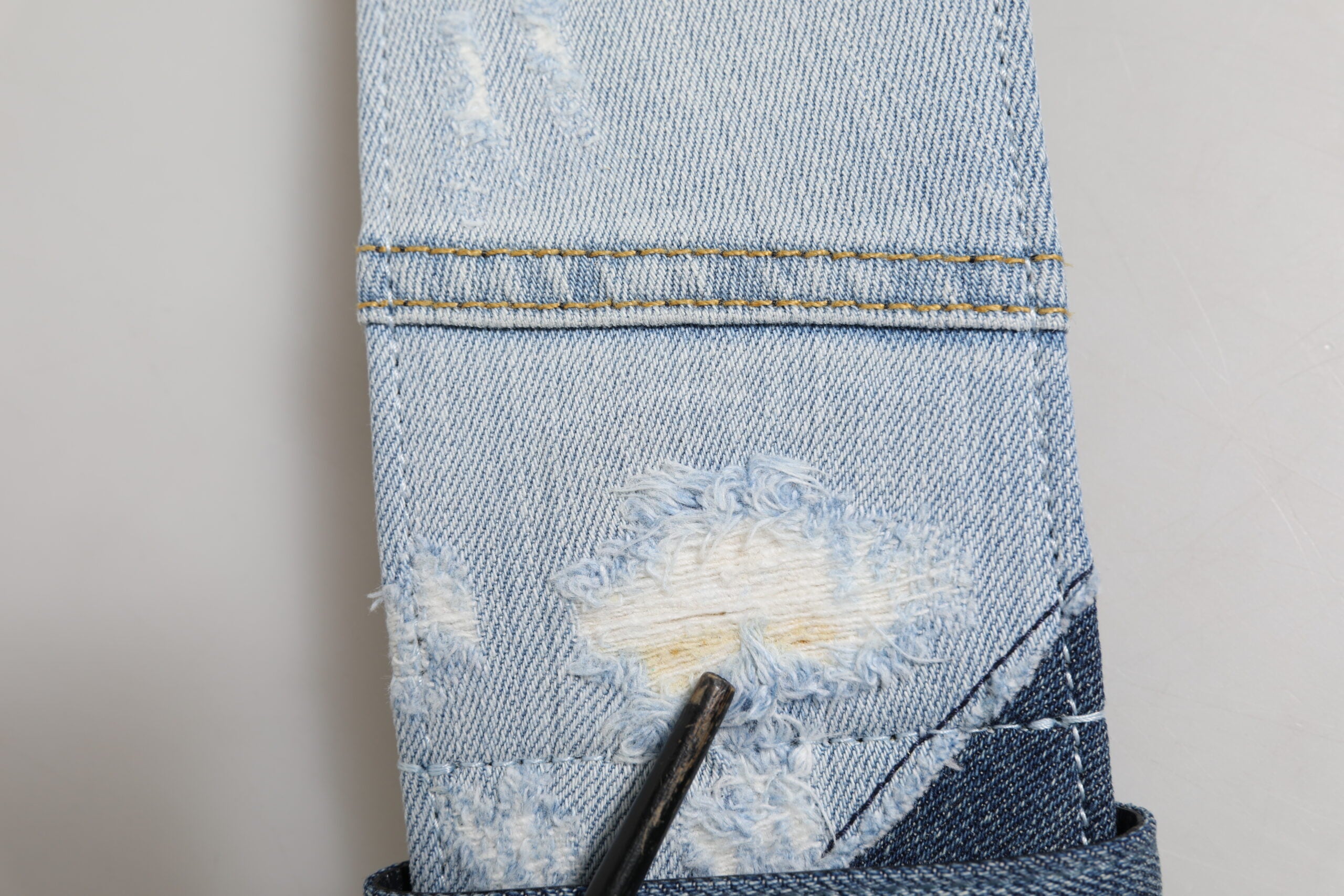 Blue Two Tone Denim Gold Metal Buckle Belt