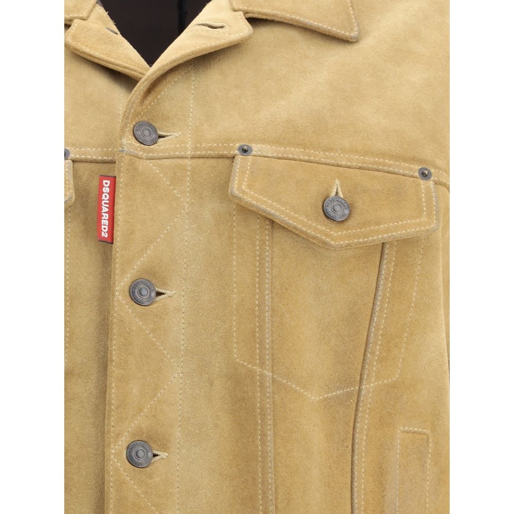 Dsquared² Beige Leather Denim Jacket