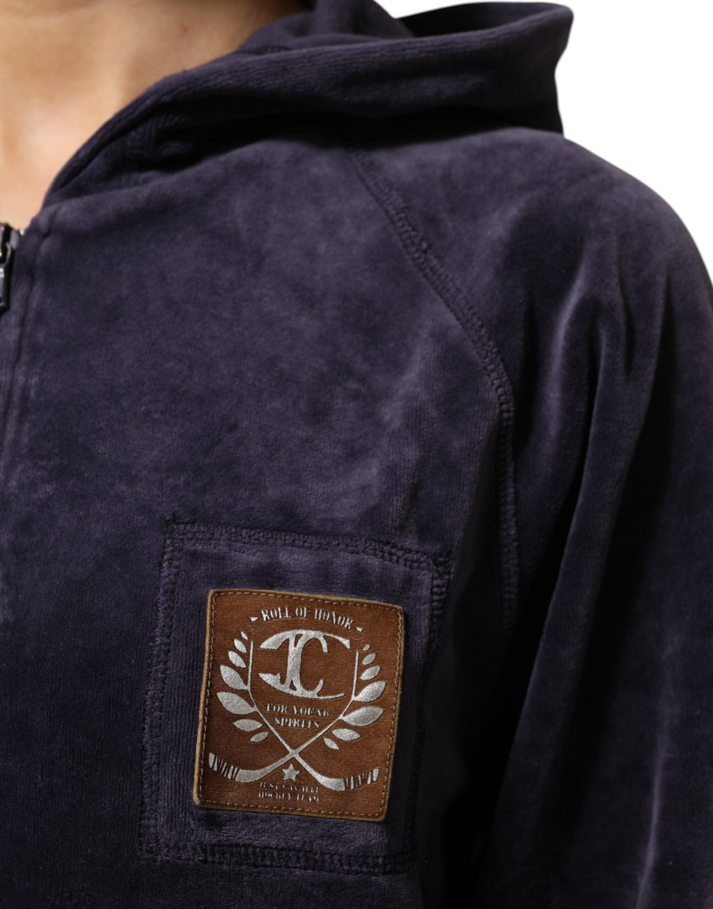 Purple Cotton Blend Velvet Zip-Up Hoodie Sweatshirt Sweater