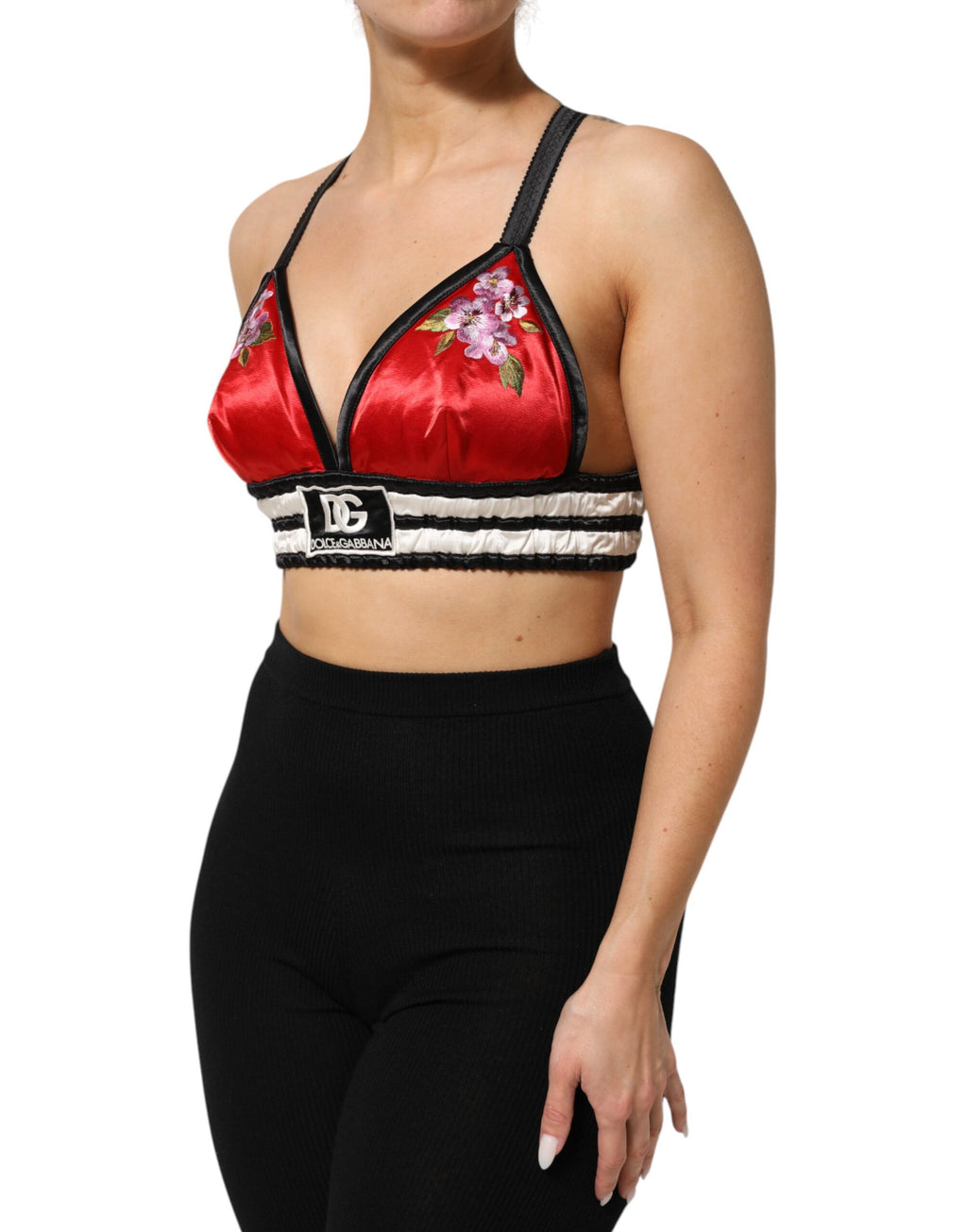 Red Satin Floral Embroidered Bralette Crop Top