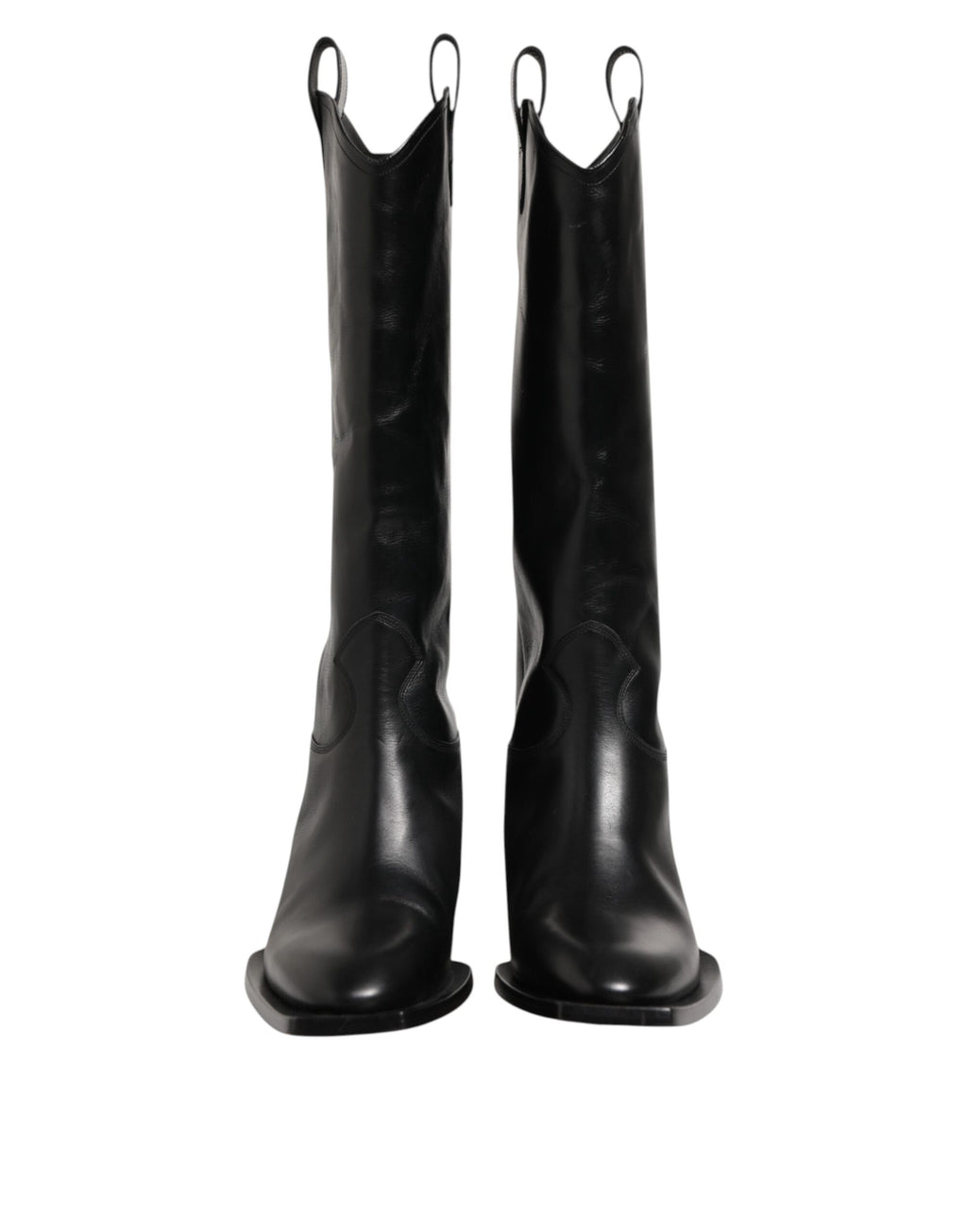 Black Leather Over The Calf Biker Boots Shoes