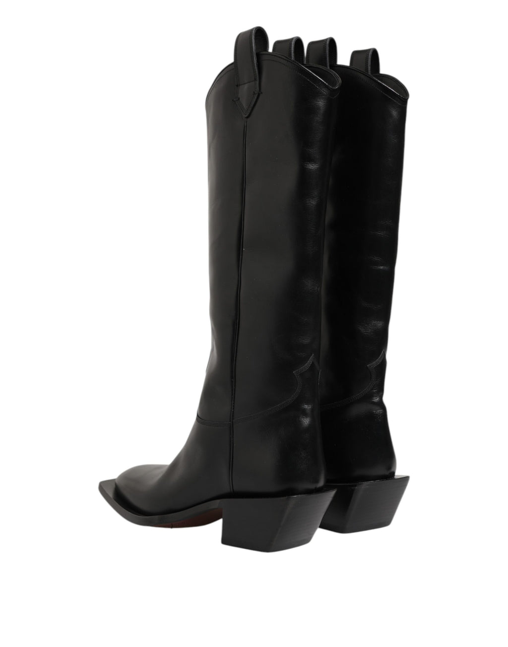 Black Leather Over The Calf Biker Boots Shoes