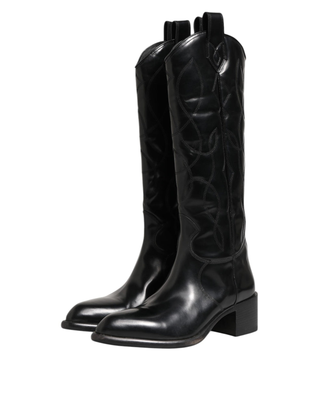 Black Leather Over The Calf Biker Boots Shoes