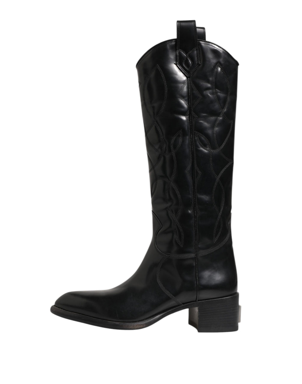 Black Leather Over The Calf Biker Boots Shoes
