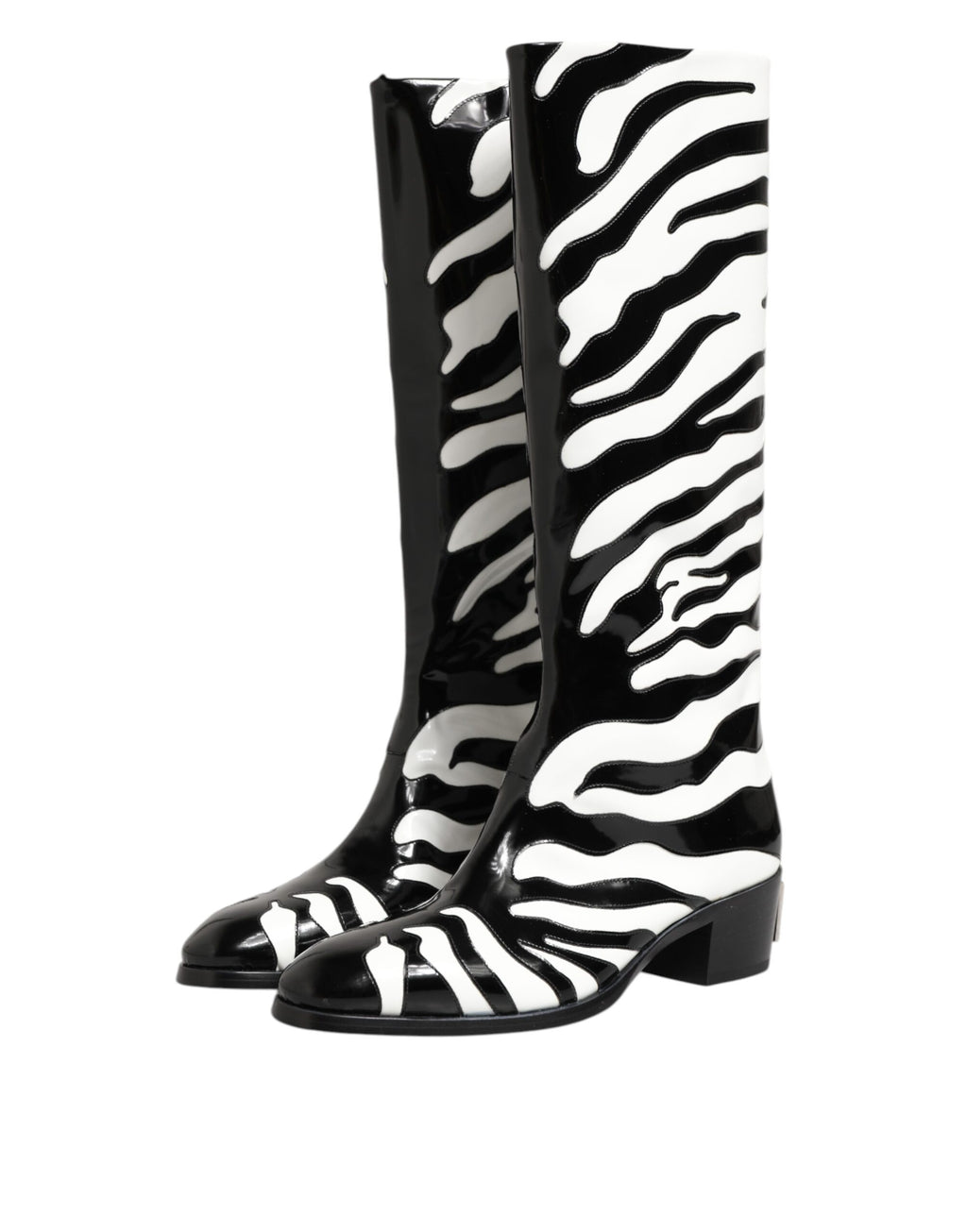 Black White Zebra Over The Calf Boots Shoes
