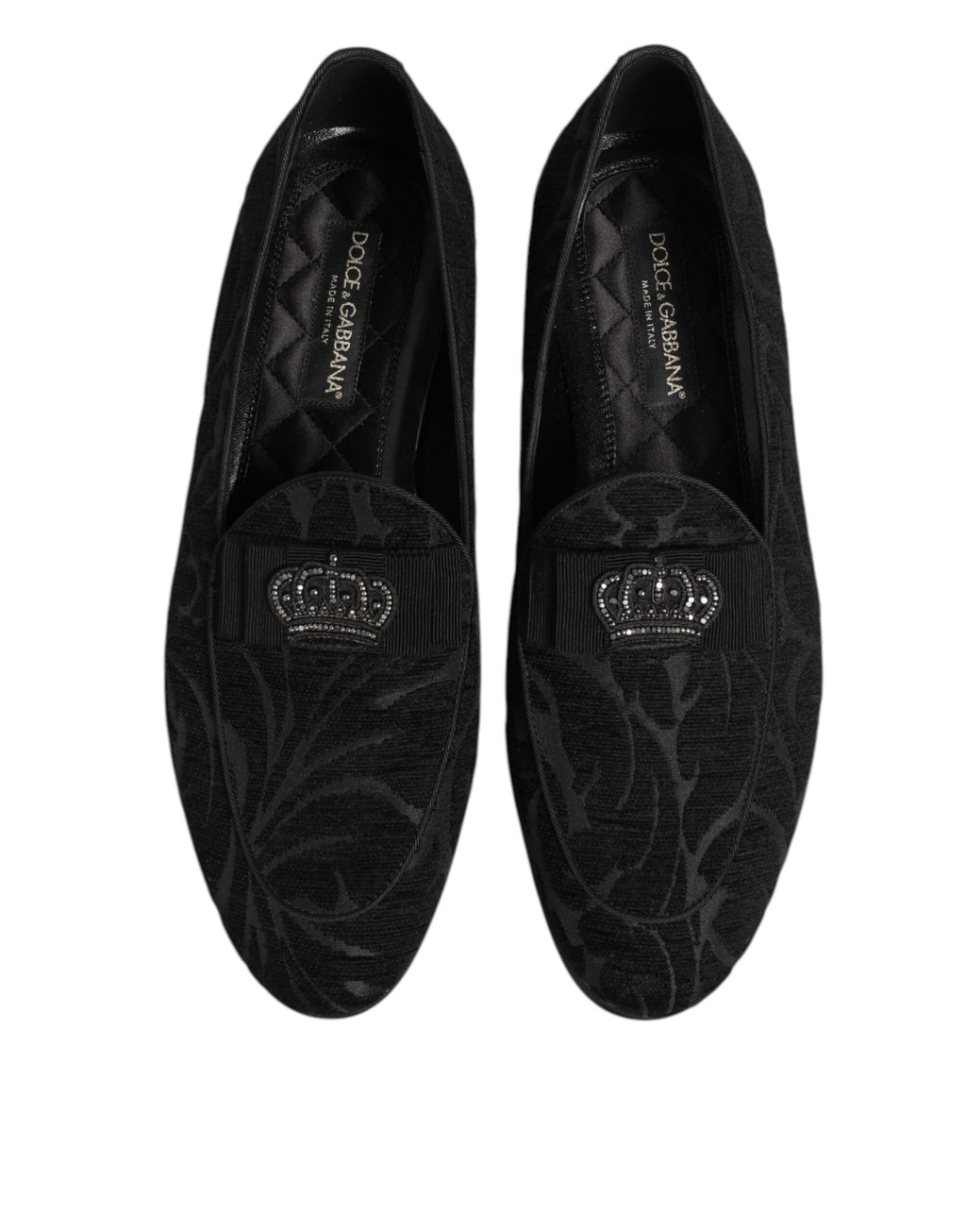Dolce & Gabbana Black Brocade Crown Loafers Dress Shoes