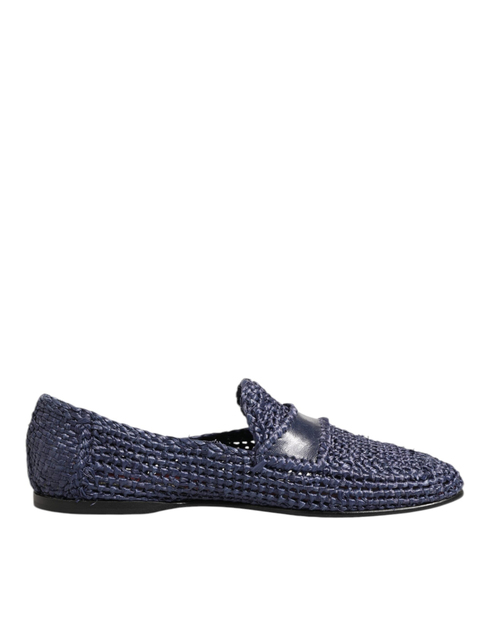 Blue Woven Leather Slip On Loafers Men Shoes