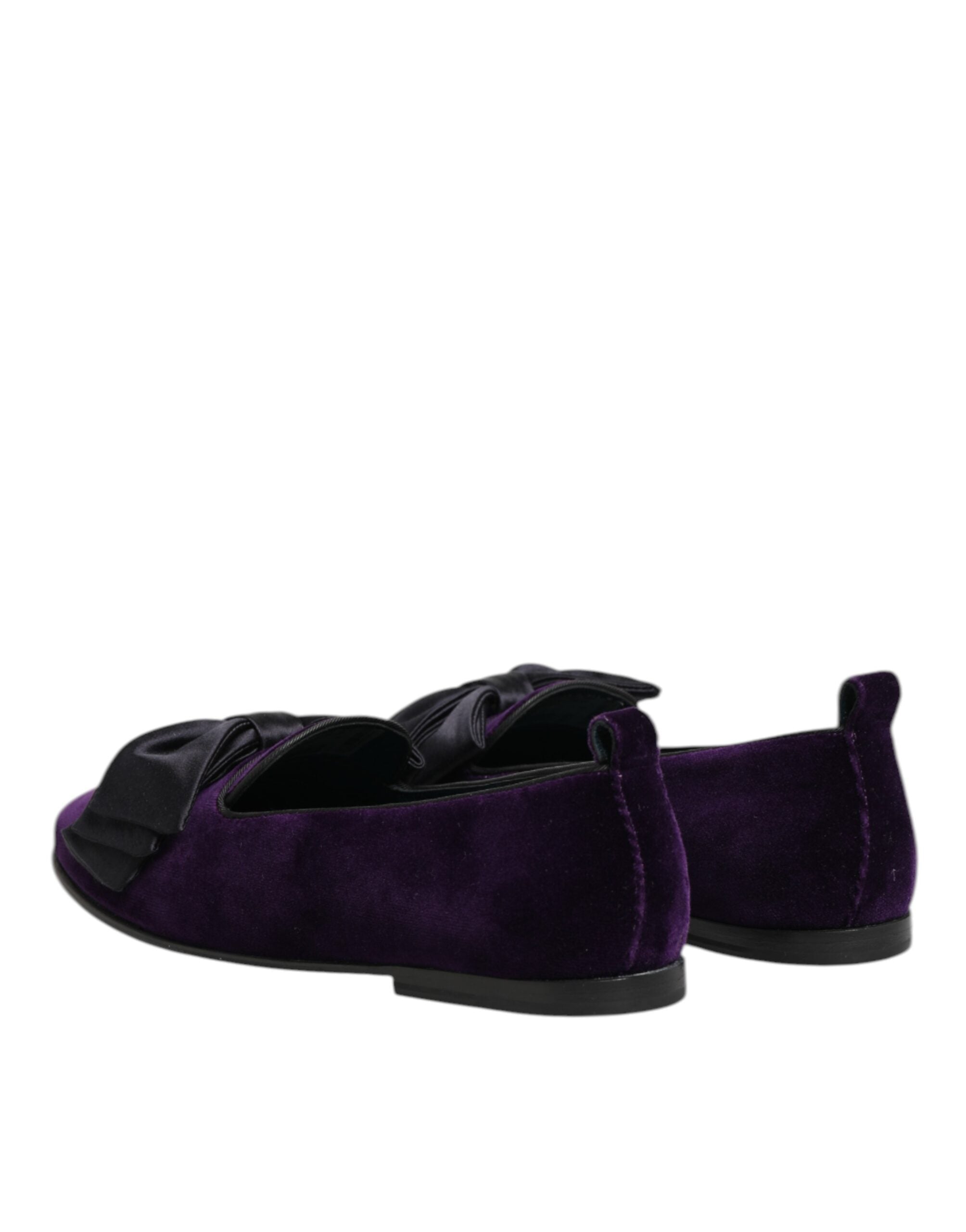Purple Suede Cotton Bow Slip On Loafers Shoes