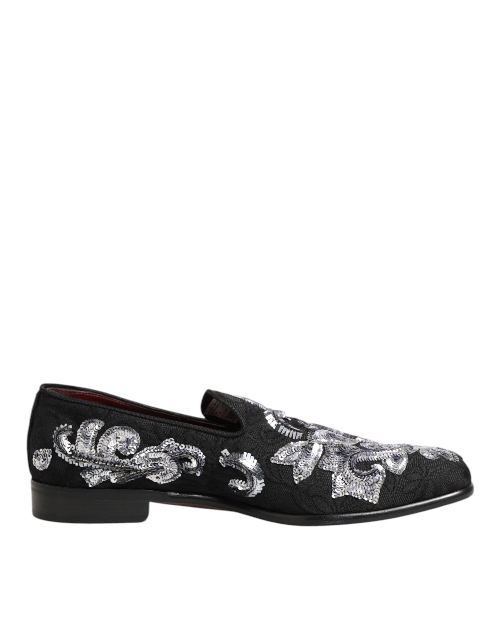 Black Silver Sequined Loafers Men Dress Shoes
