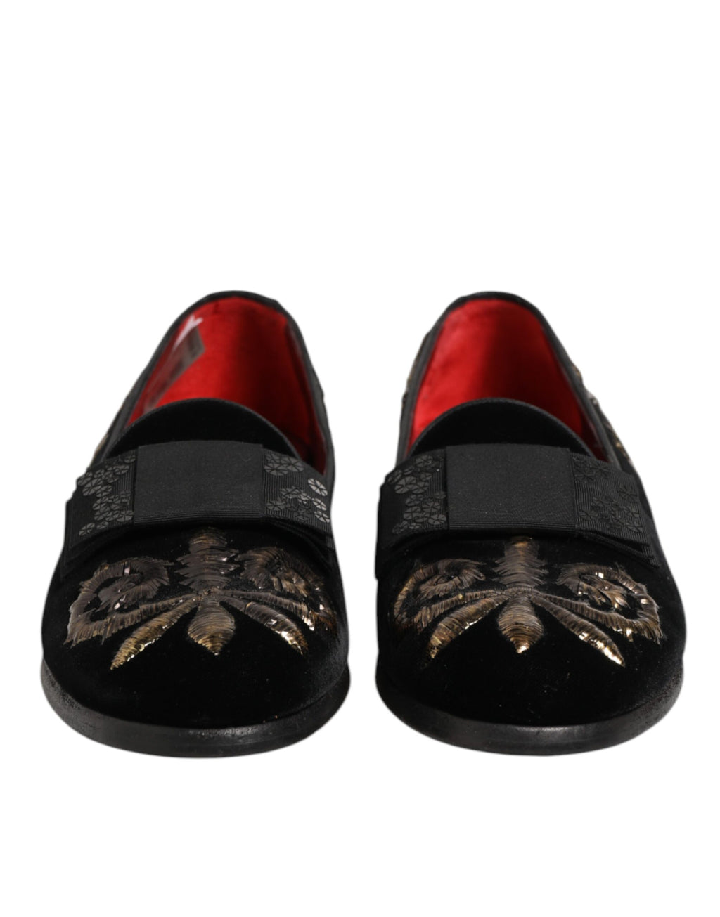 Black Velvet Embroidery Formal Loafers Shoes
