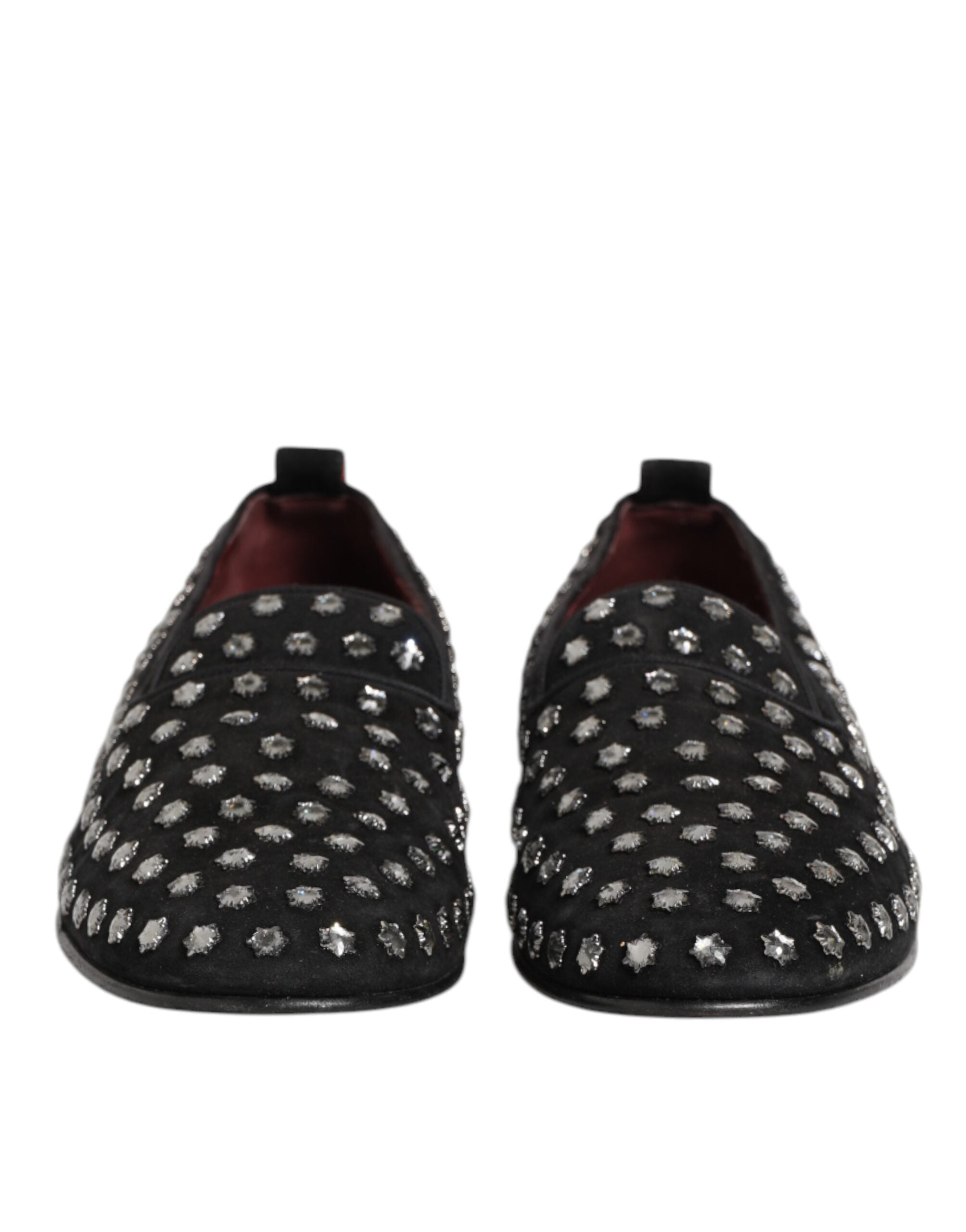 Black Crystal Embellished Loafers Dress Shoes