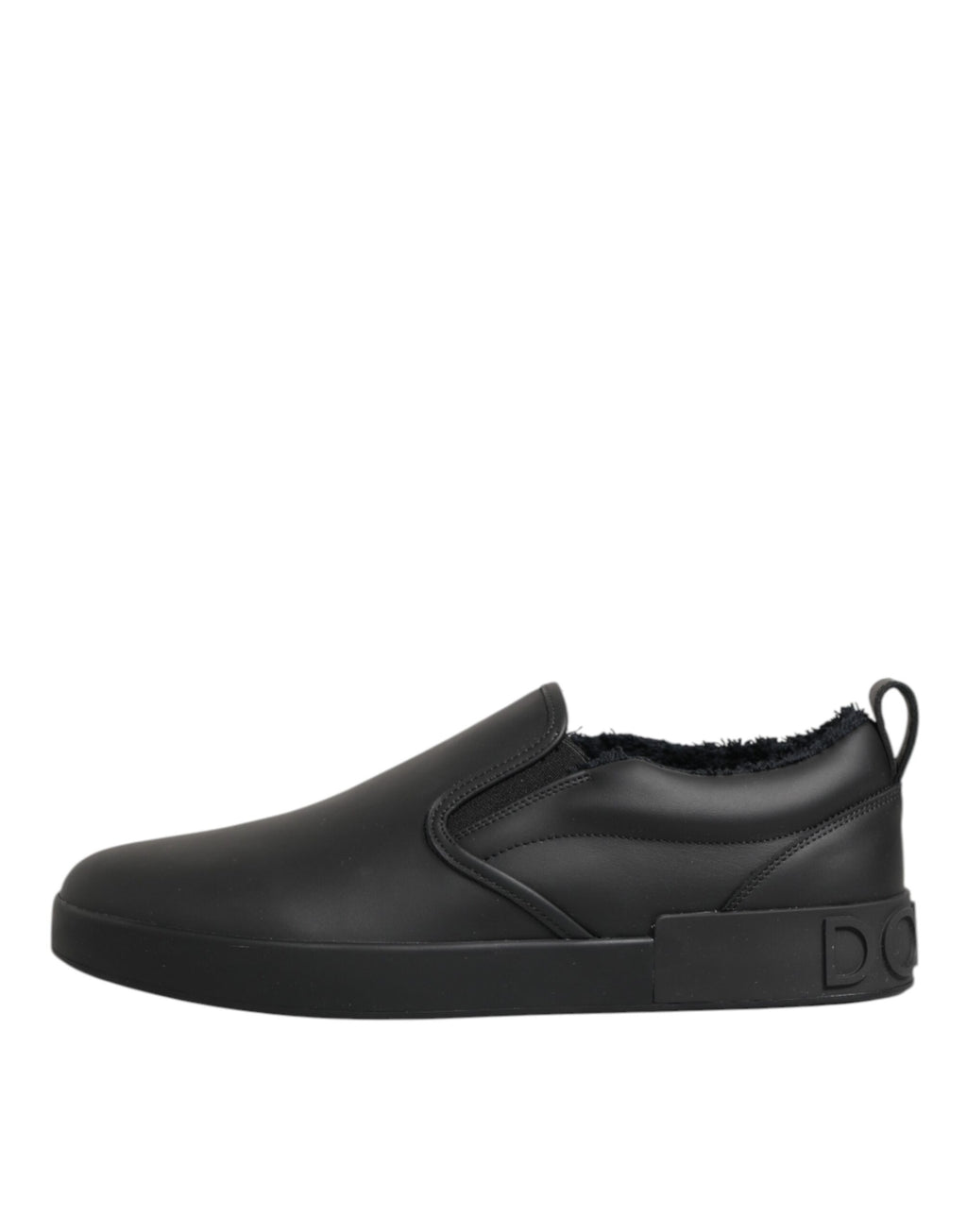Black Leather Low Top Slip On Sneakers Shoes