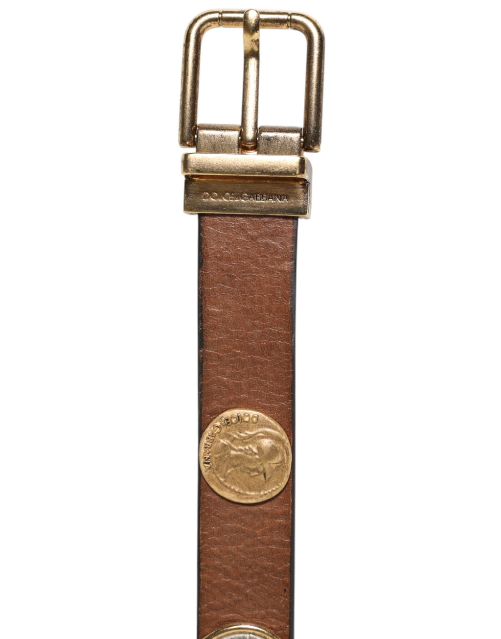 Brown Leather Gold Silver Coin Buckle Belt