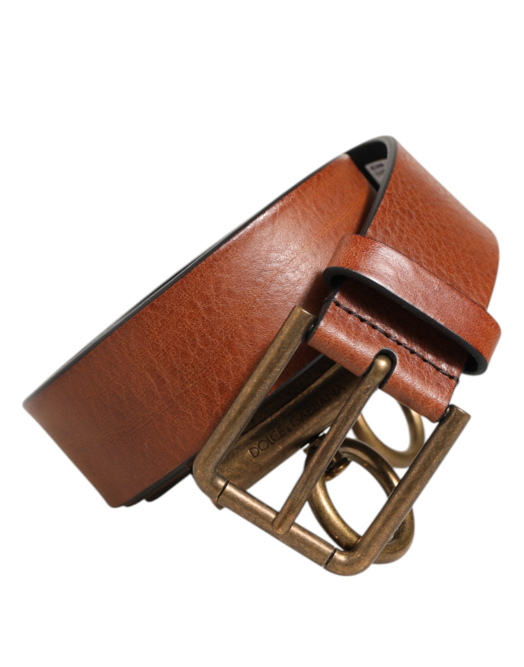 Brown Leather Side Rings Brass Buckle Belt