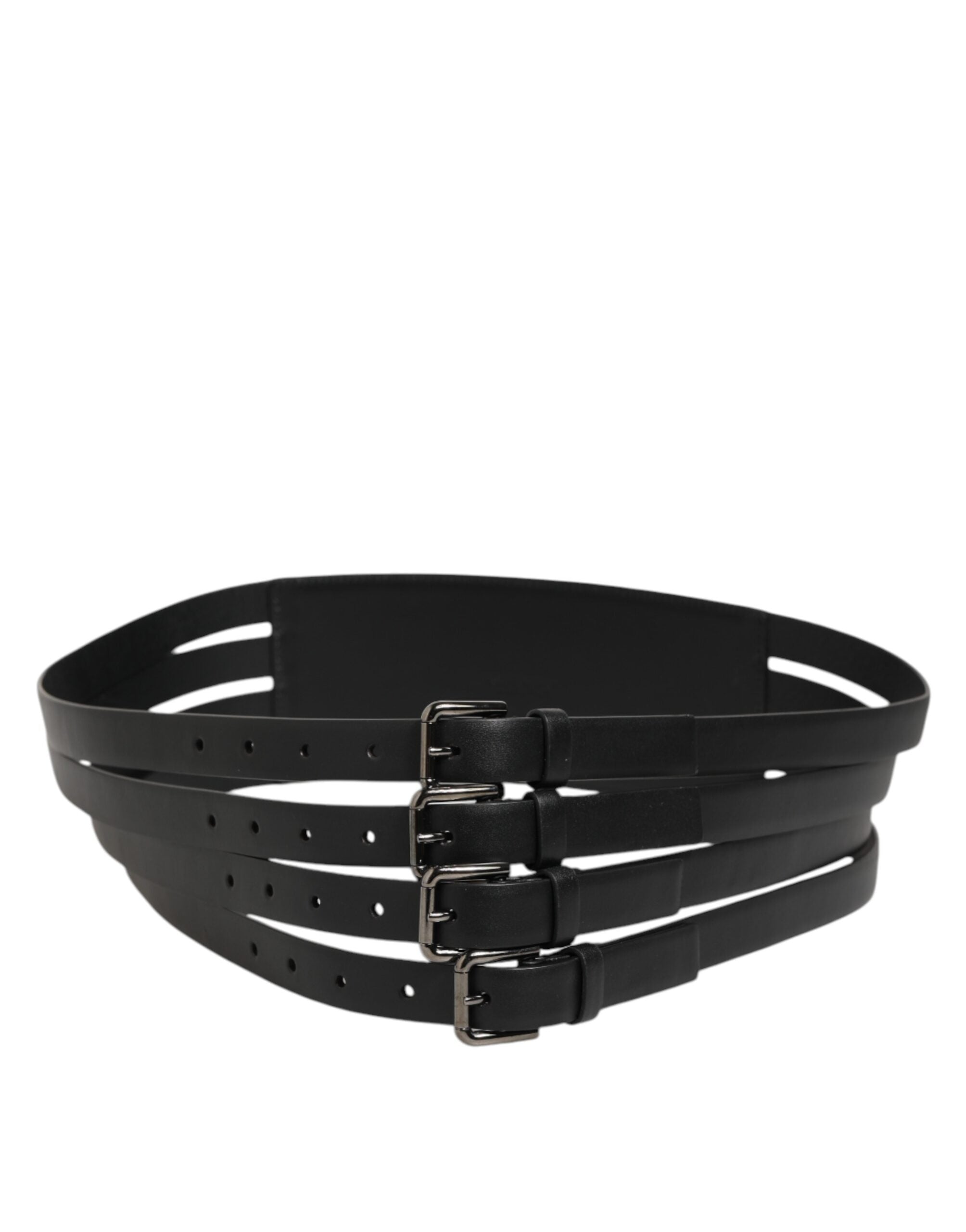 Dolce & Gabbana Black Leather 4-Strap Metal Multi-Buckle Belt
