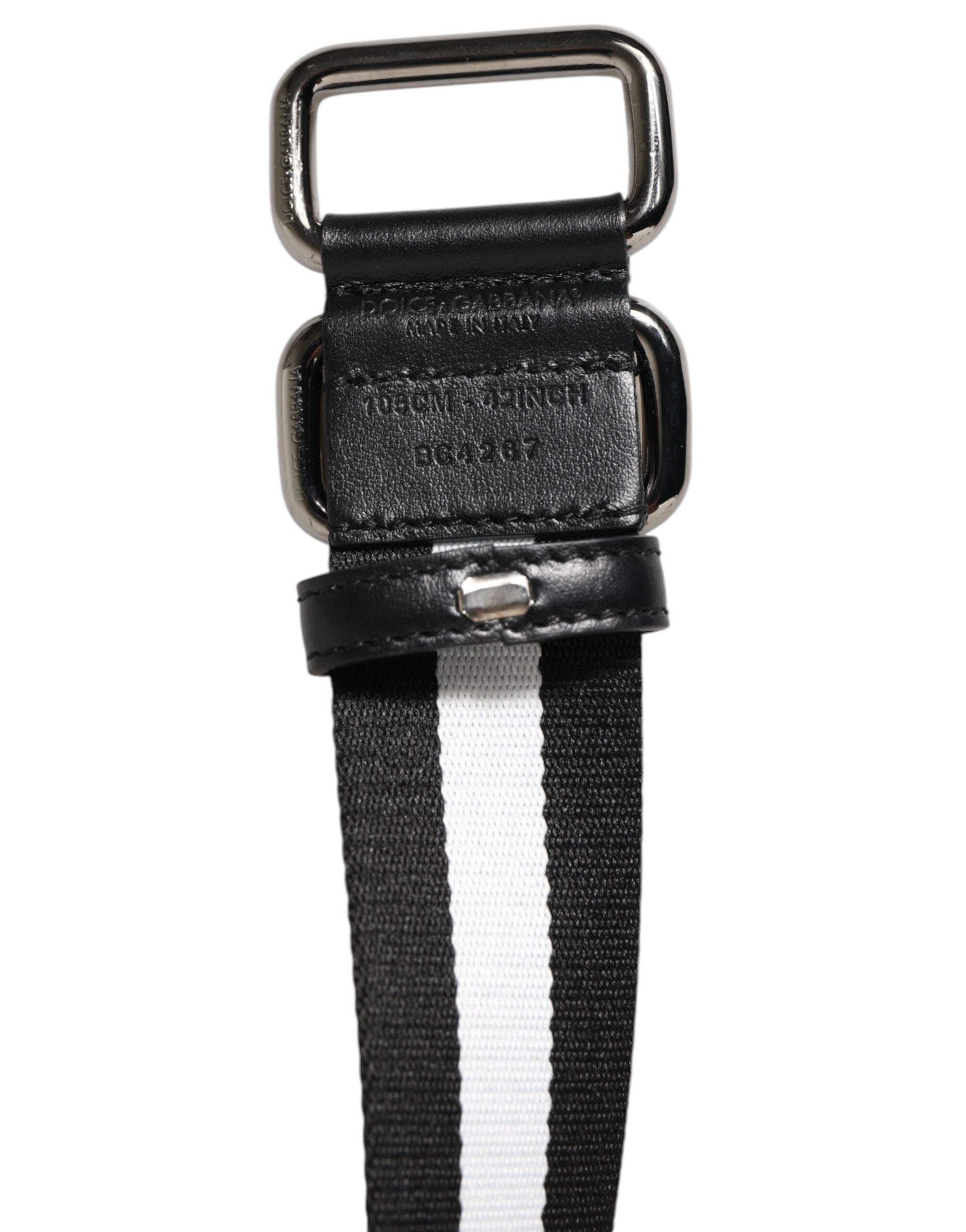 Dolce & Gabbana Black White Striped Metal Buckle Men Belt