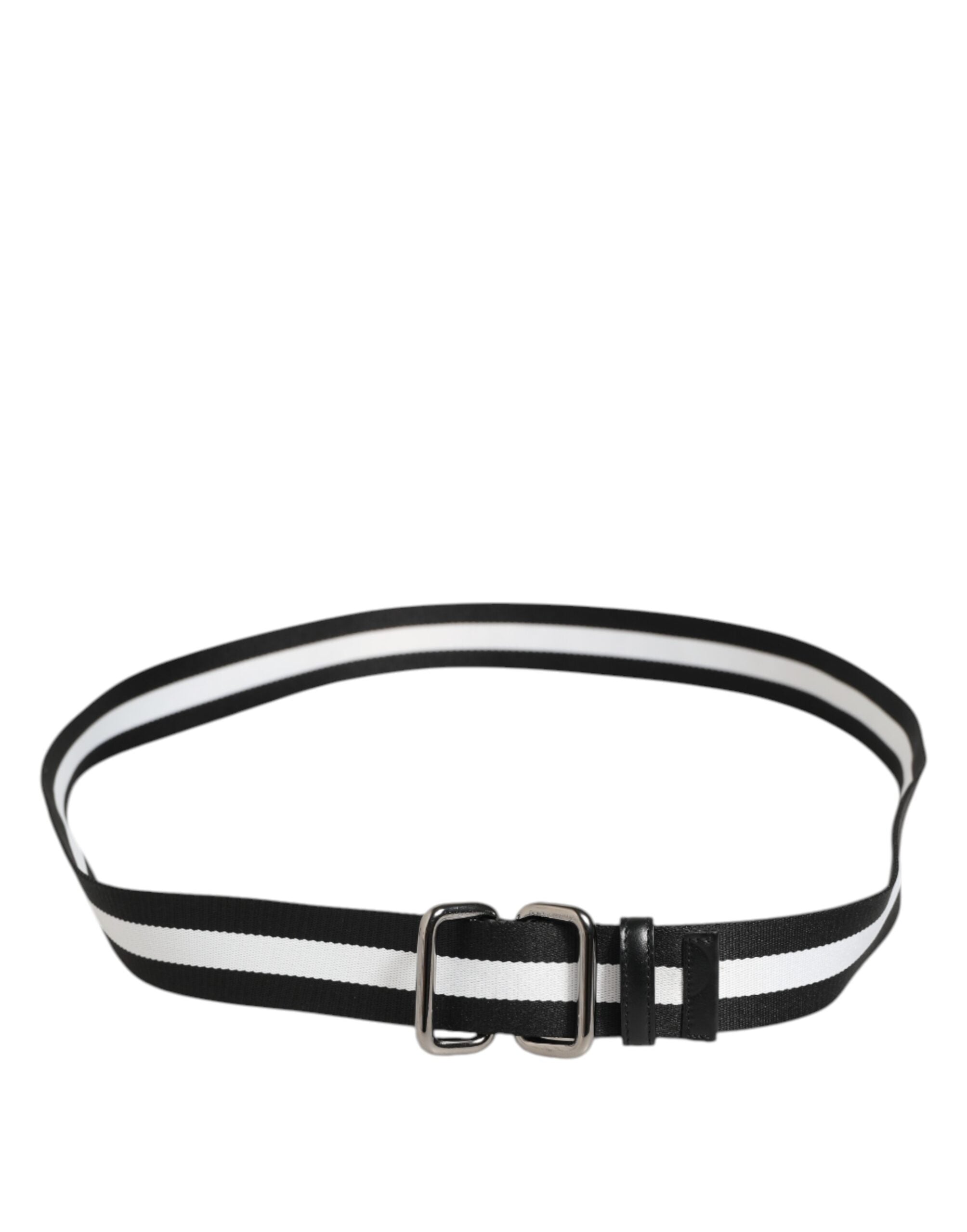 Dolce & Gabbana Black White Striped Metal Buckle Men Belt