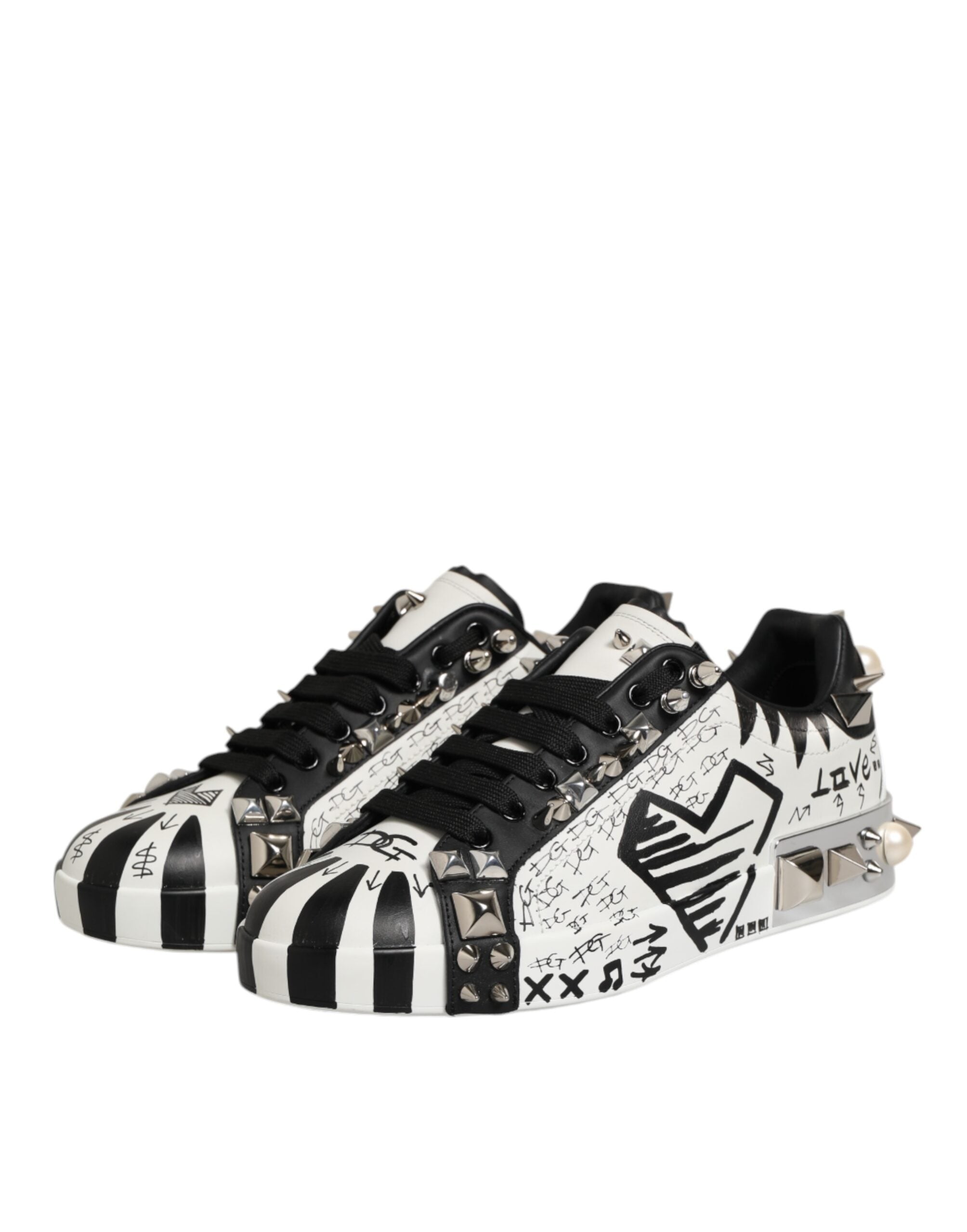 Black White Studded Low Top Sneakers Shoes