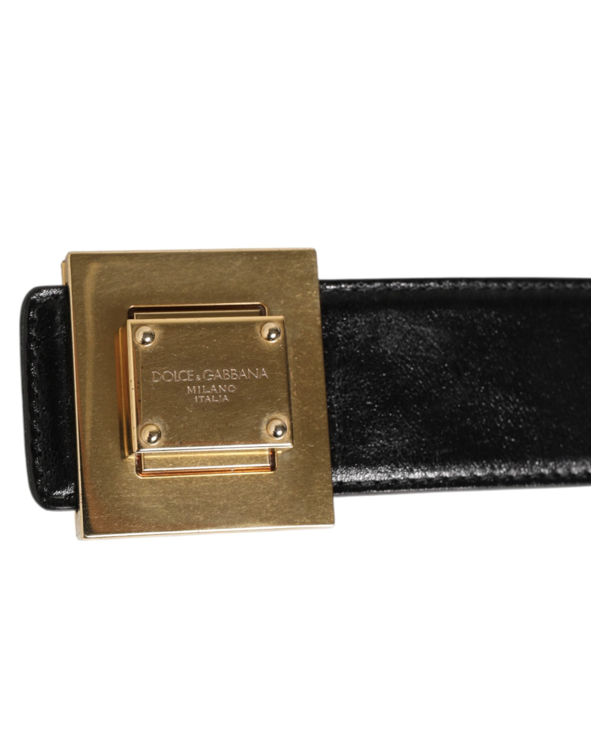 Black Leather Classic Metal Logo Buckle Belt