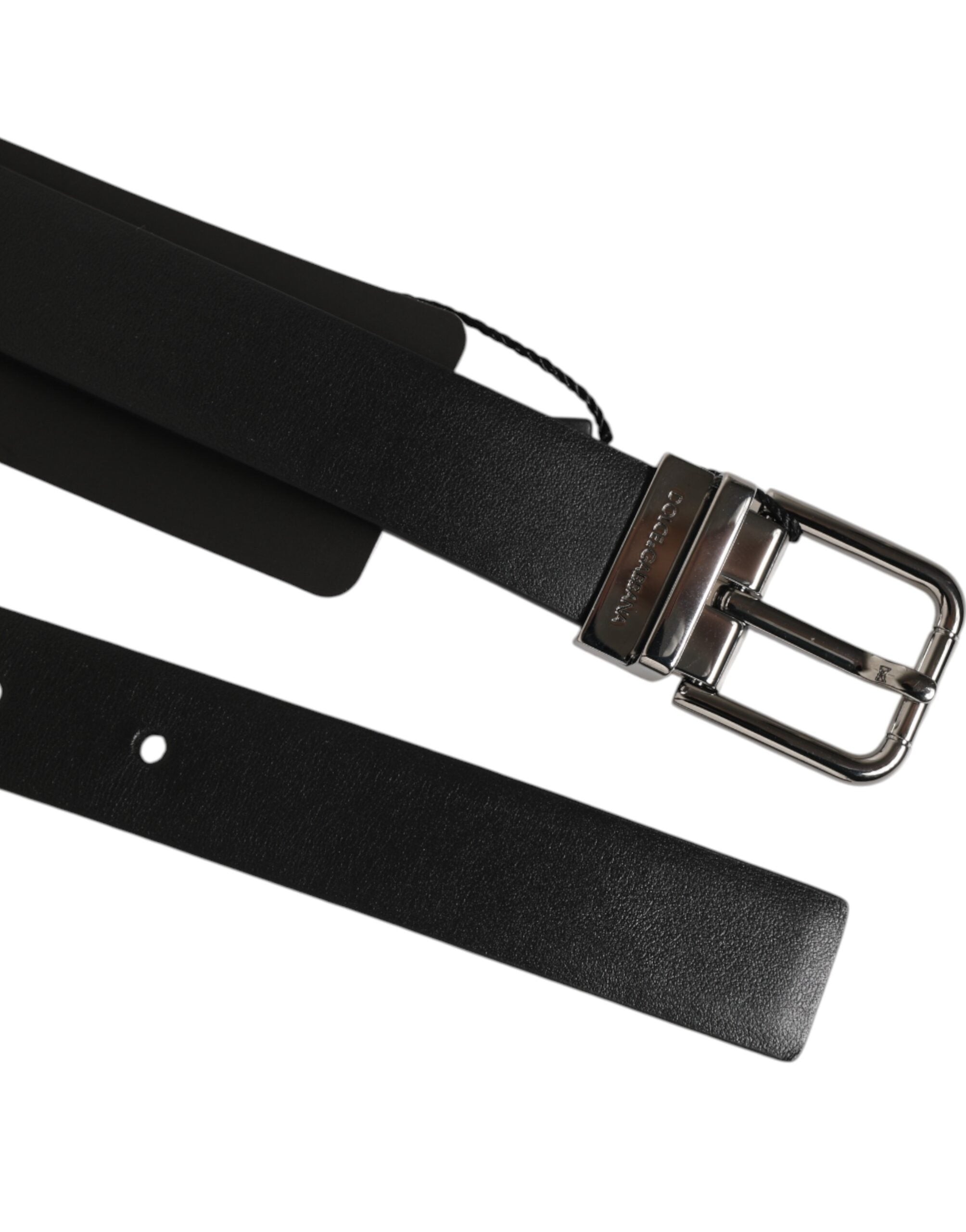 Black Leather Studded Silver-Tone Buckle Belt