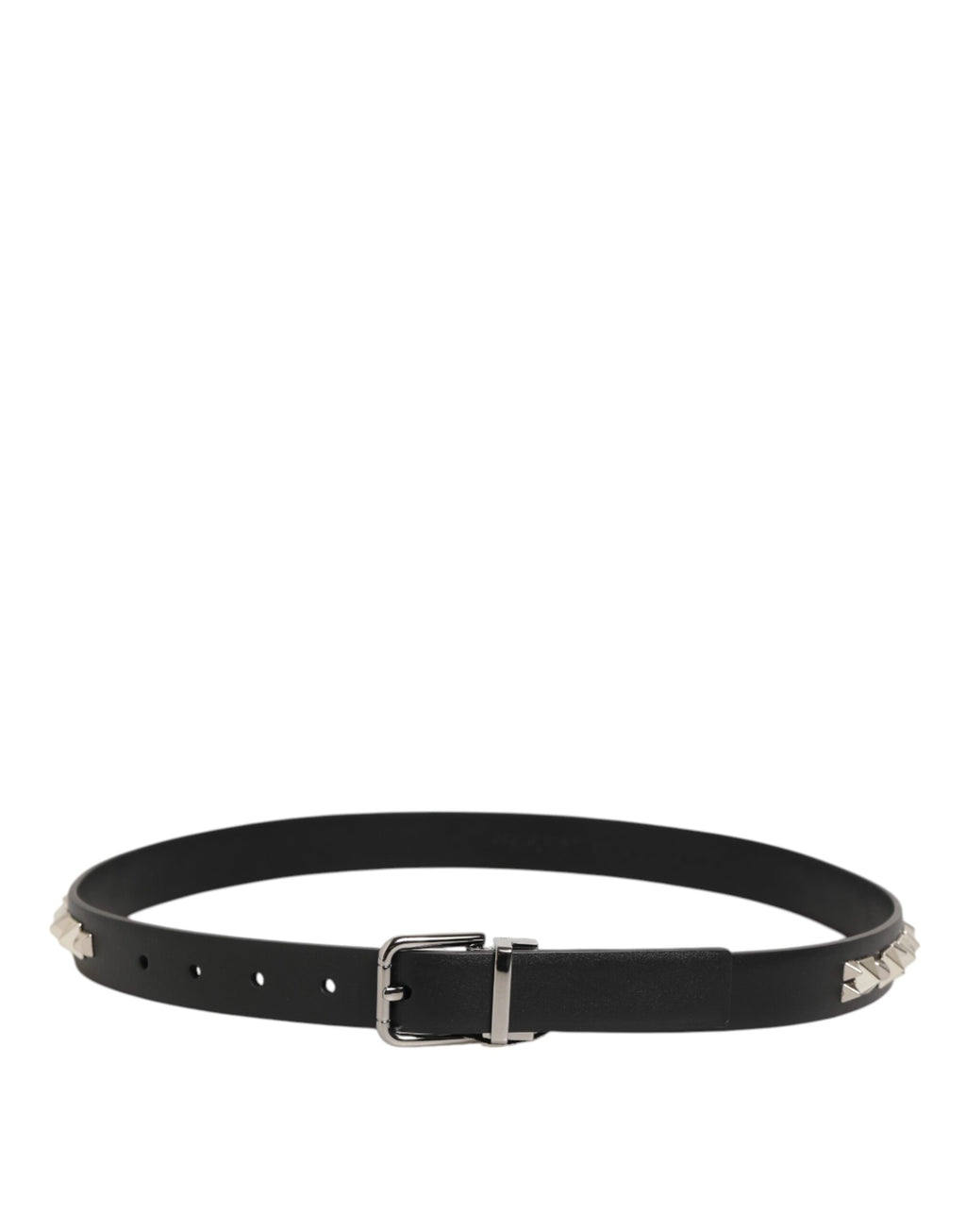 Black Leather Studded Silver-Tone Buckle Belt