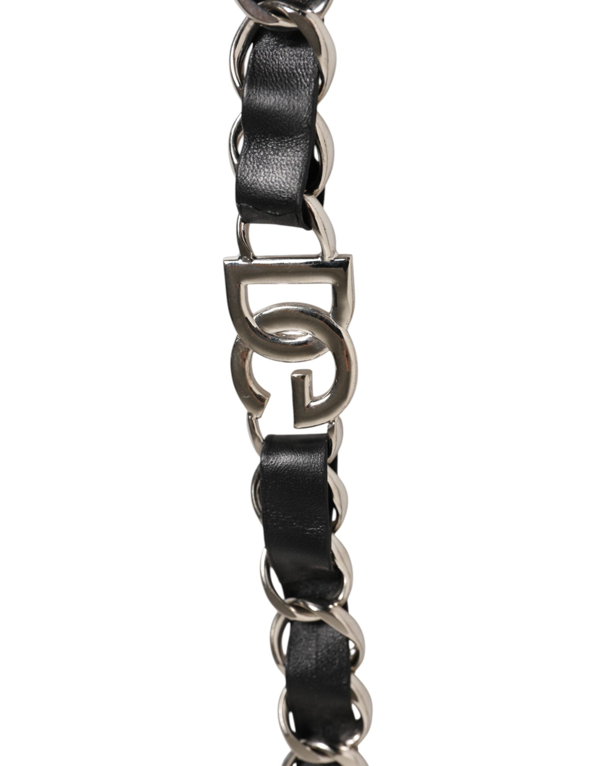 Black Leather Silver Chain Bag Accessory Shoulder Strap