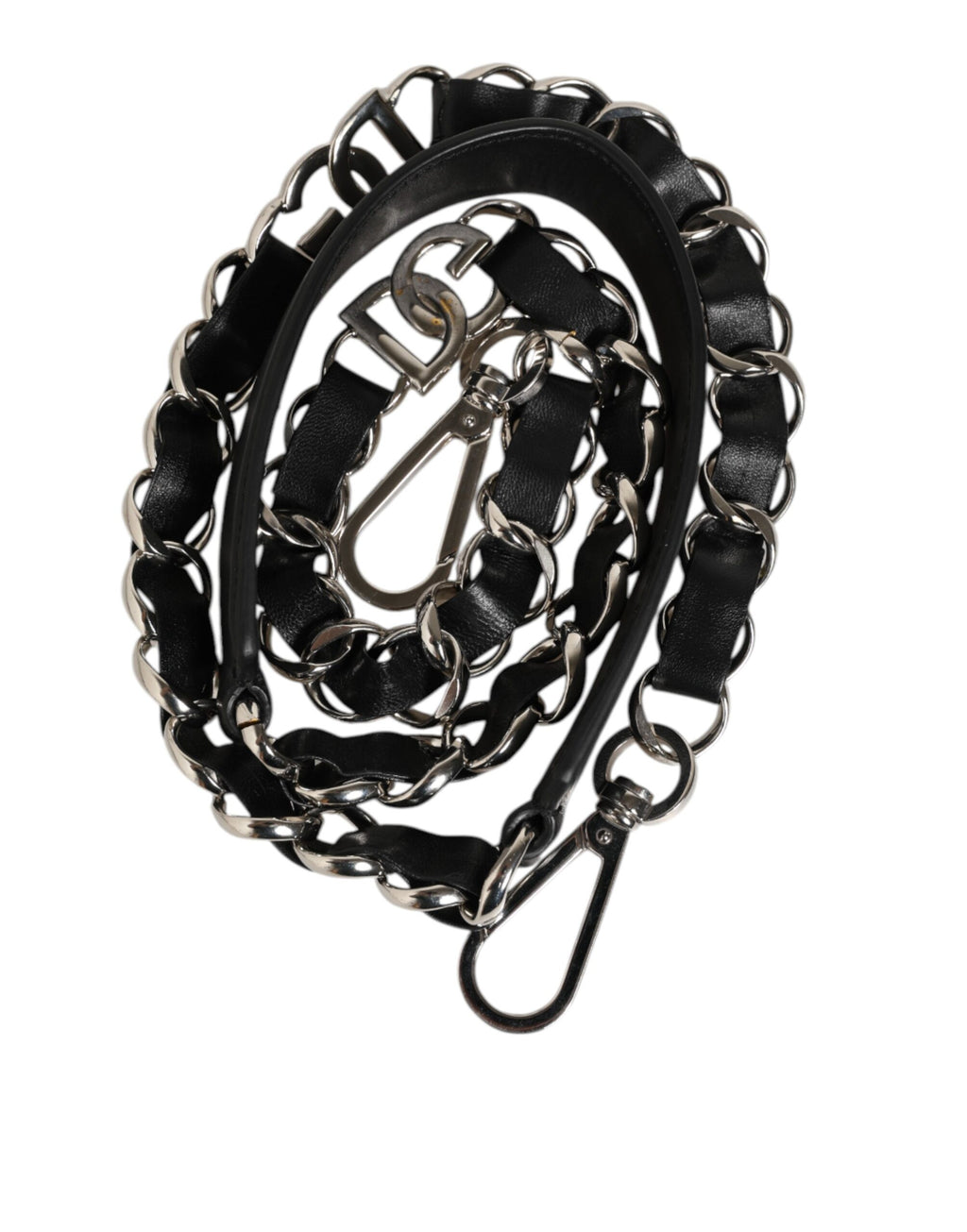 Black Leather Silver Chain Bag Accessory Shoulder Strap