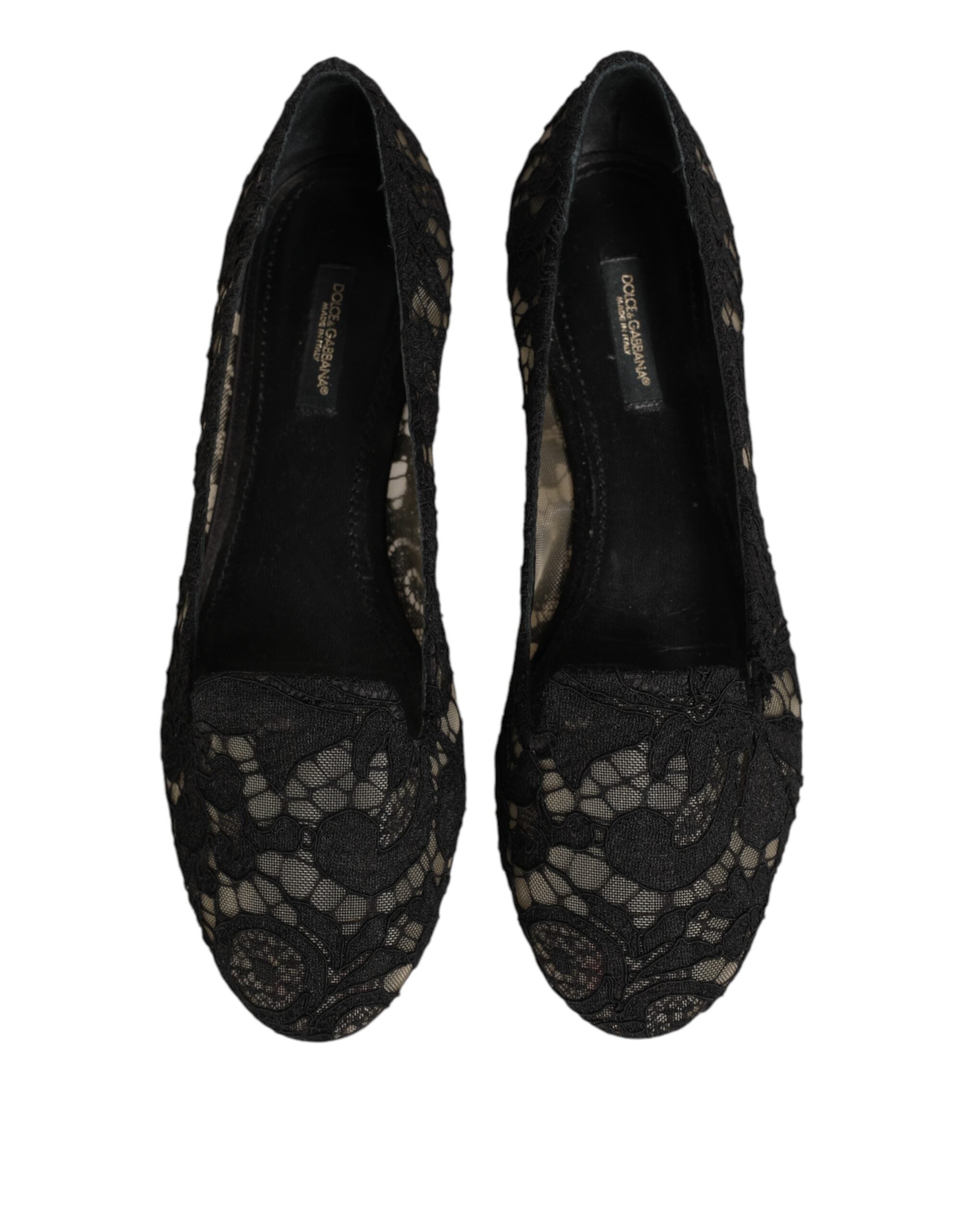 Black Taormina Lace Slip On Flats Shoes